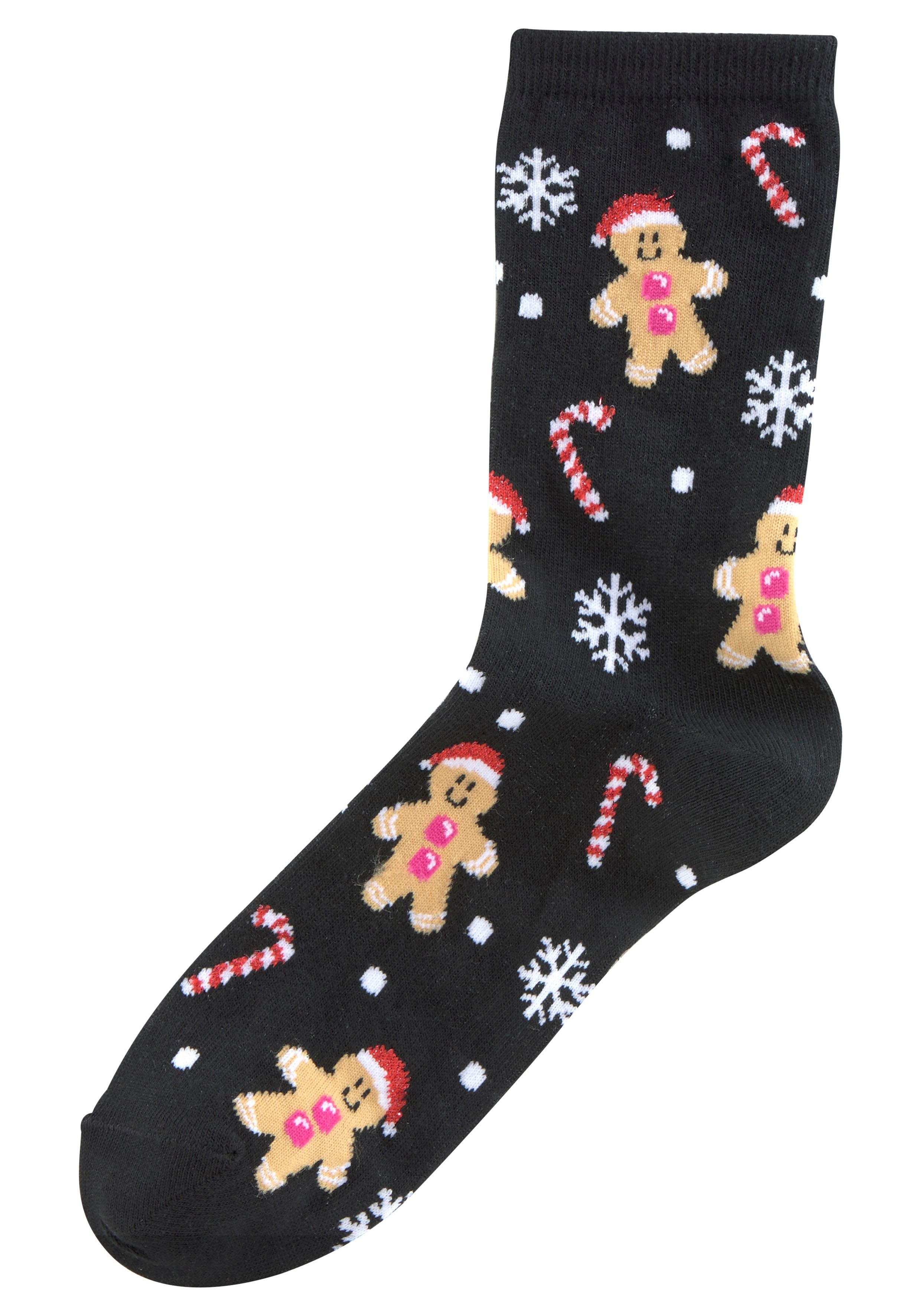 H.I.S Sokken met leuke kerstmotieven (set, 3 paar)