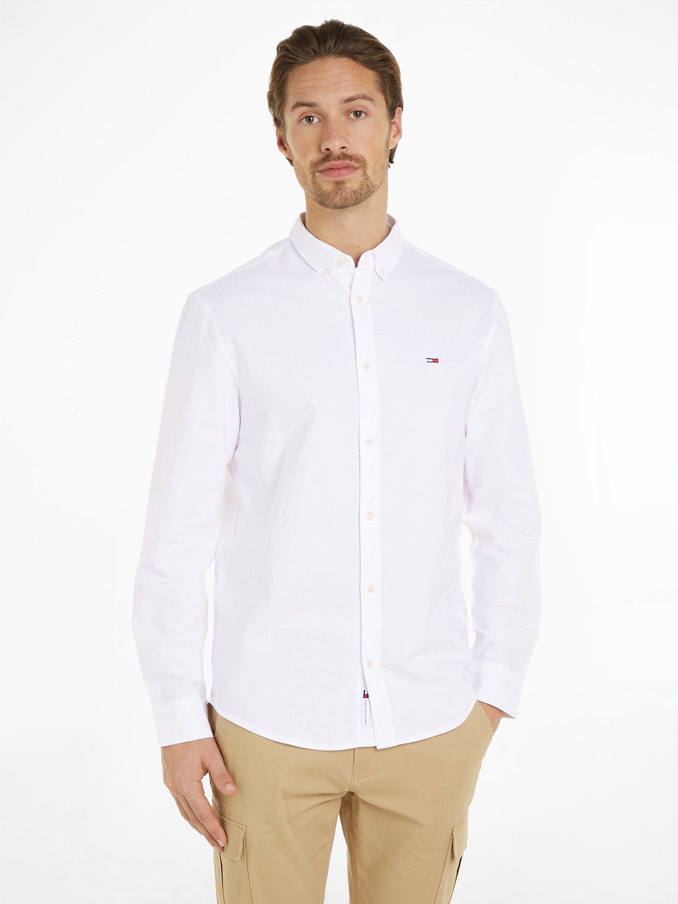 Tommy Jeans Wit Katoenen Overhemd Lange Mouwen Klassiek White Heren