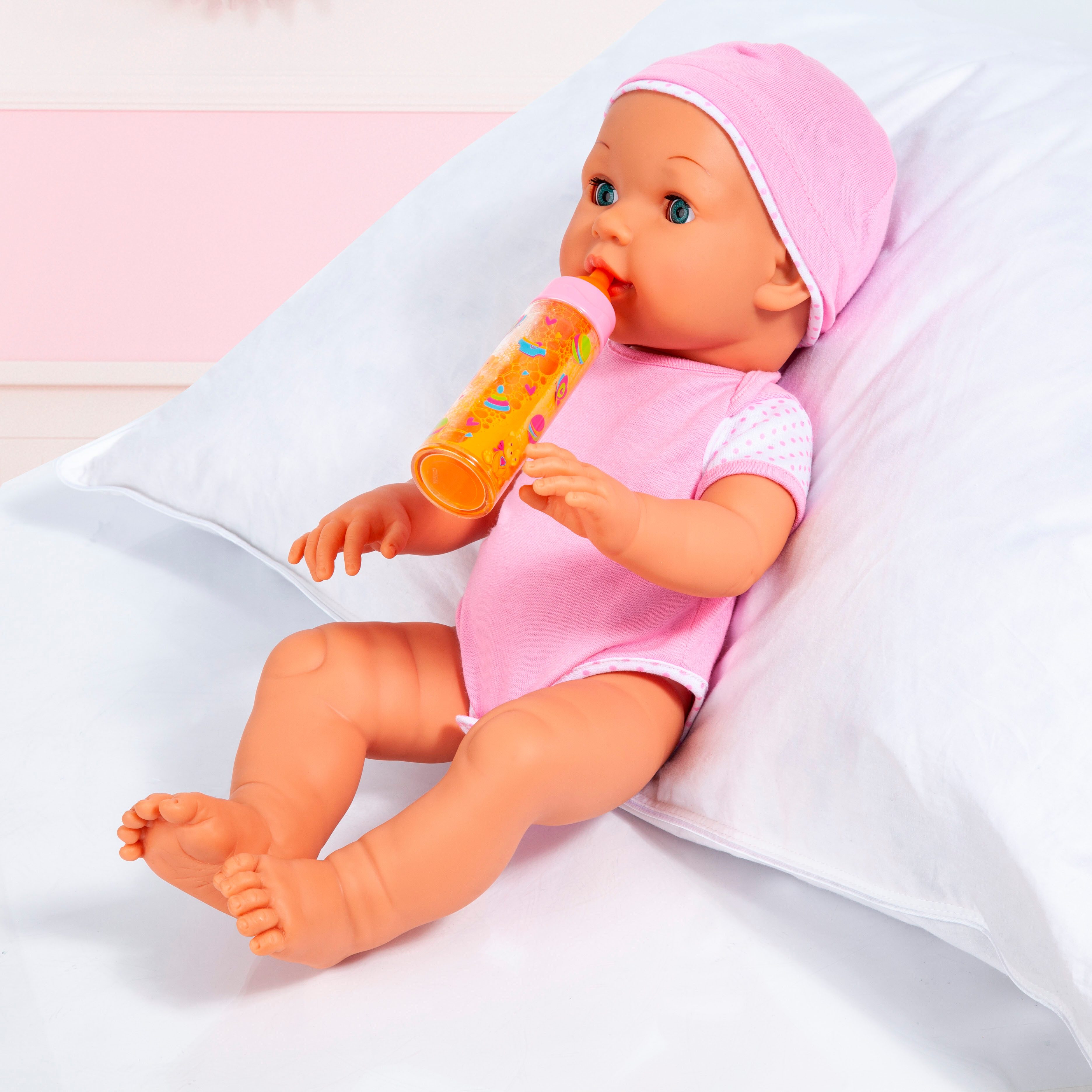 Bayer Accessoires set voor poppen Poppenfles melk en sinaasappel leegmaken en vullen als bij toverslag (set, 2-delig)