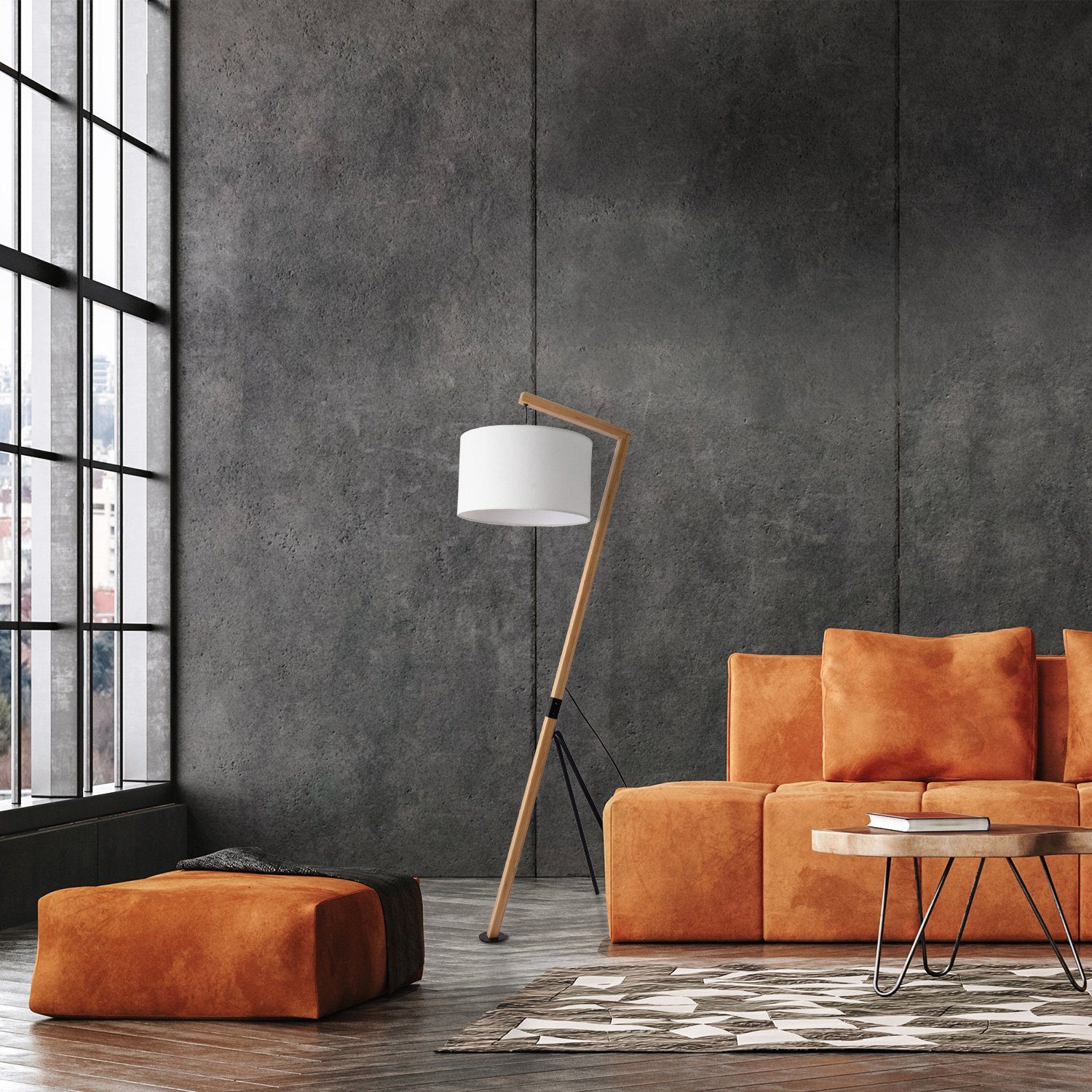 Paco Home Staande lamp GALLOW Modern woonkamer driepoot hout metaal vintage E27 galg