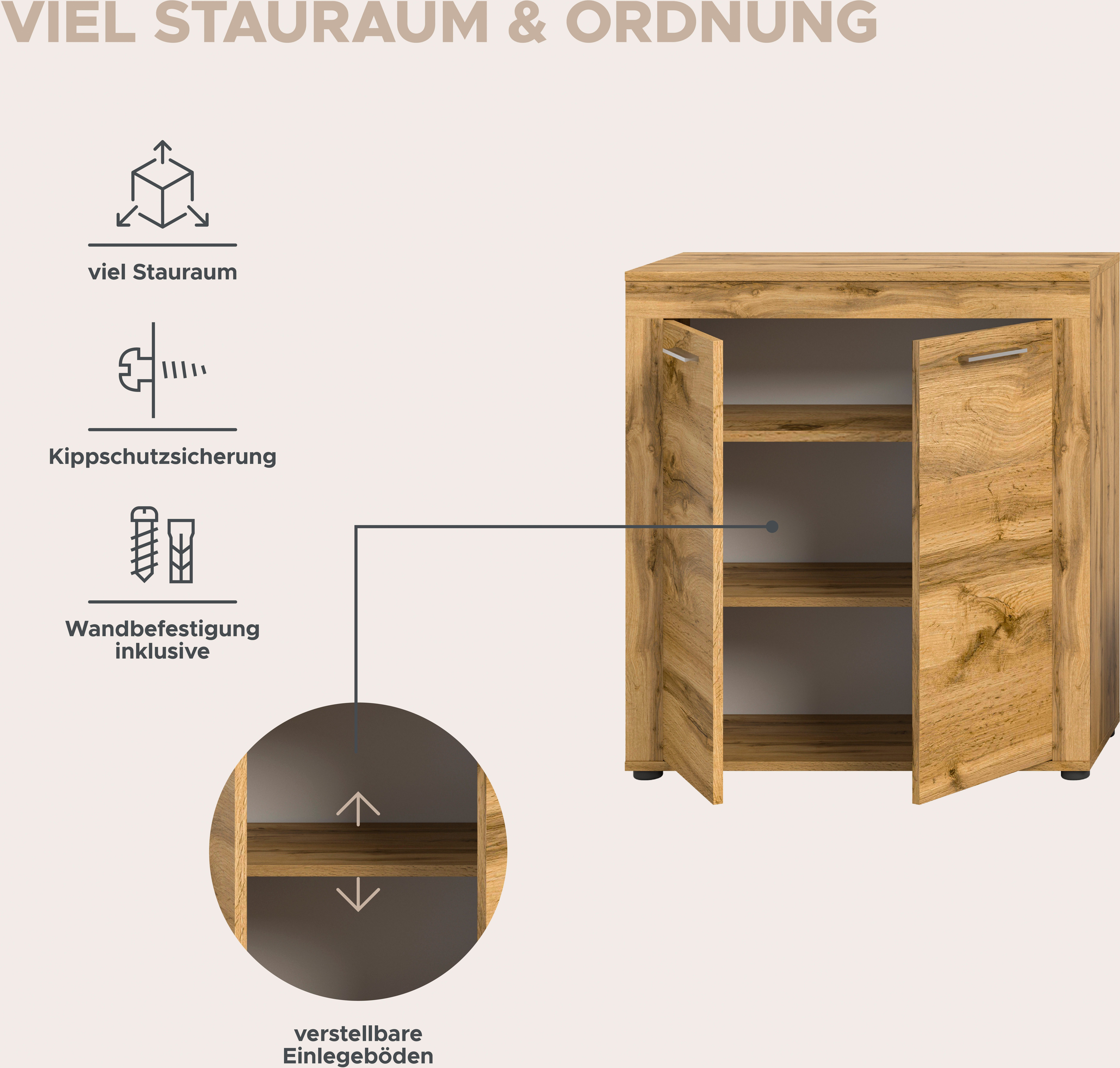 INOSIGN Wandmeubel Aosta, 4-delig, bestaande uit: highboard, lowboard, wandplank & vitrinekast (4-delig)