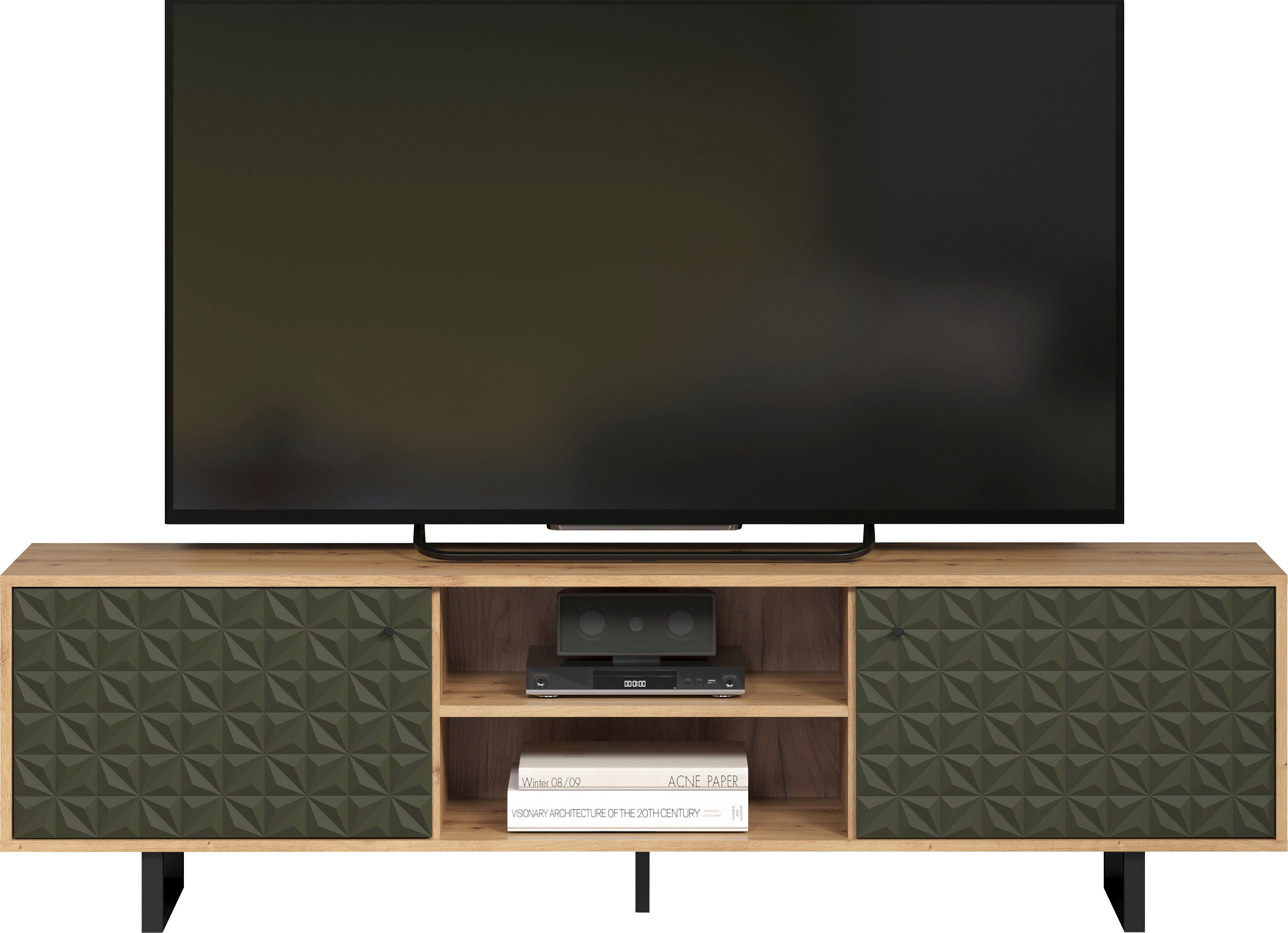 Places of Style Tv-meubel Ferretti TV-tafel met bijzondere frezing - poten en grepen van metaal