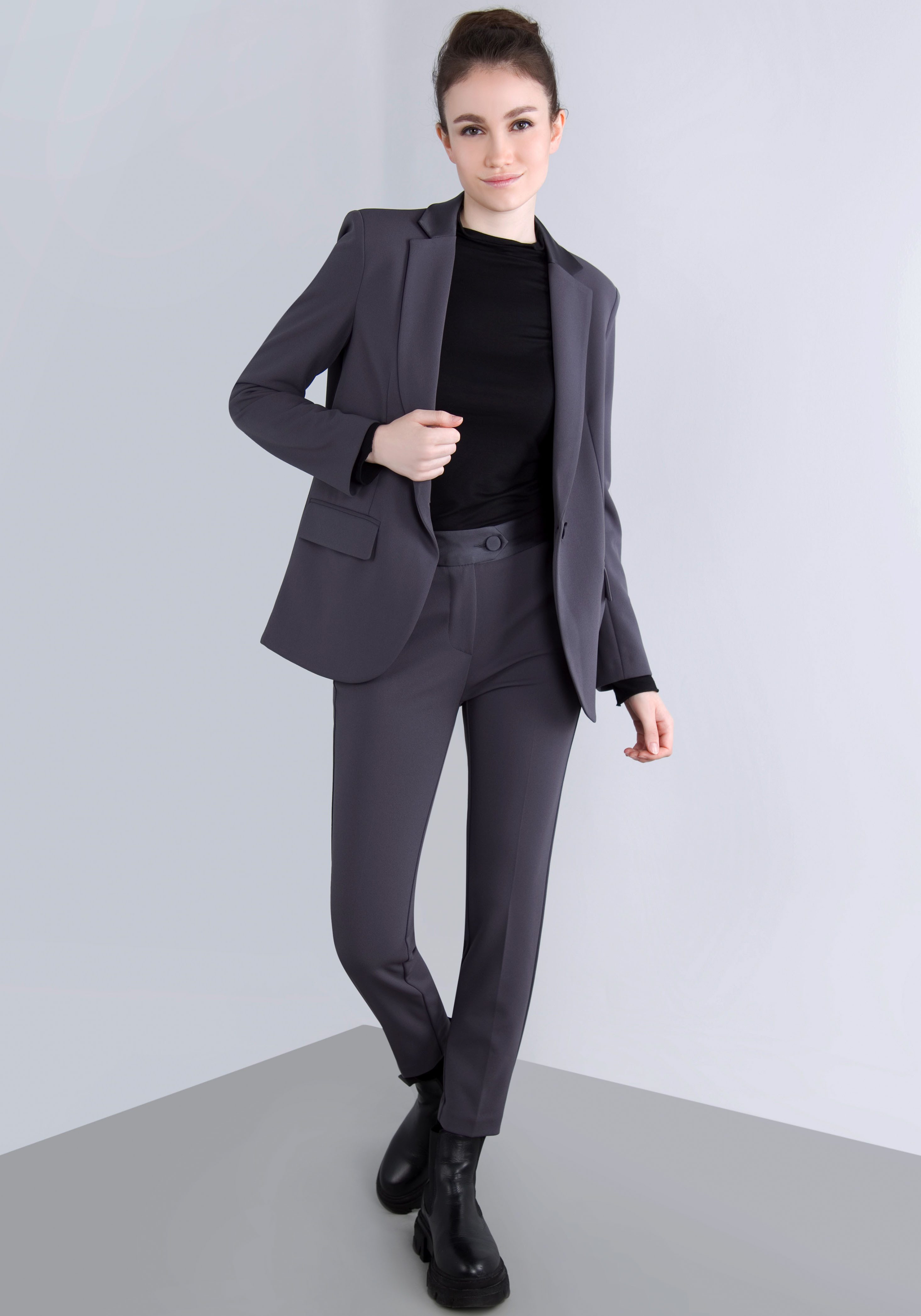 IMPERIAL Lange blazer met satijnen details en stretch