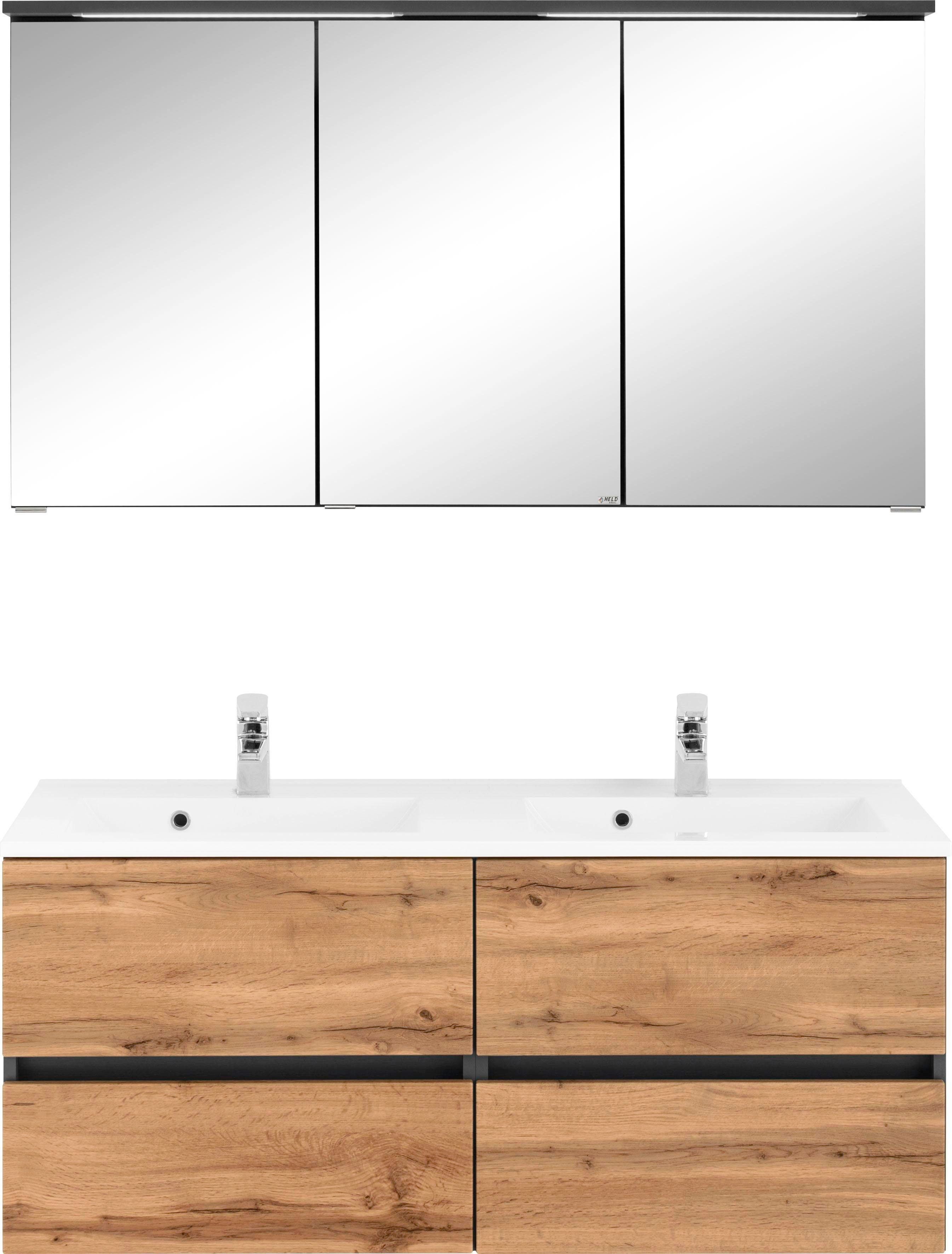 welltime Badkamerserie Lucca Dubbele wastafel, breedte 120 cm (2-delig) badmeubelsets grijs