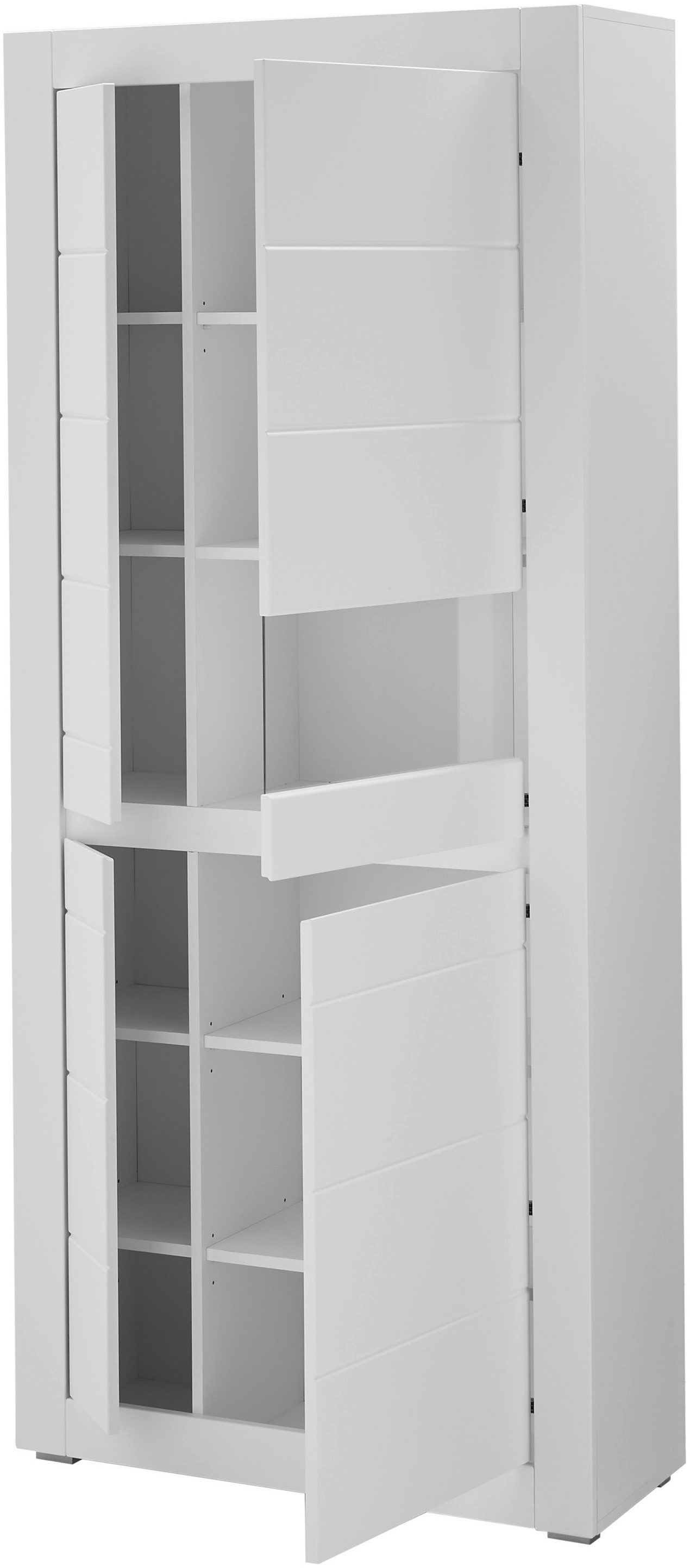 INOSIGN Vitrinekast Chester, Hoge kast met opbergruimte, Glazen vitrine, Dressoir, Mat Wit (1 stuk)