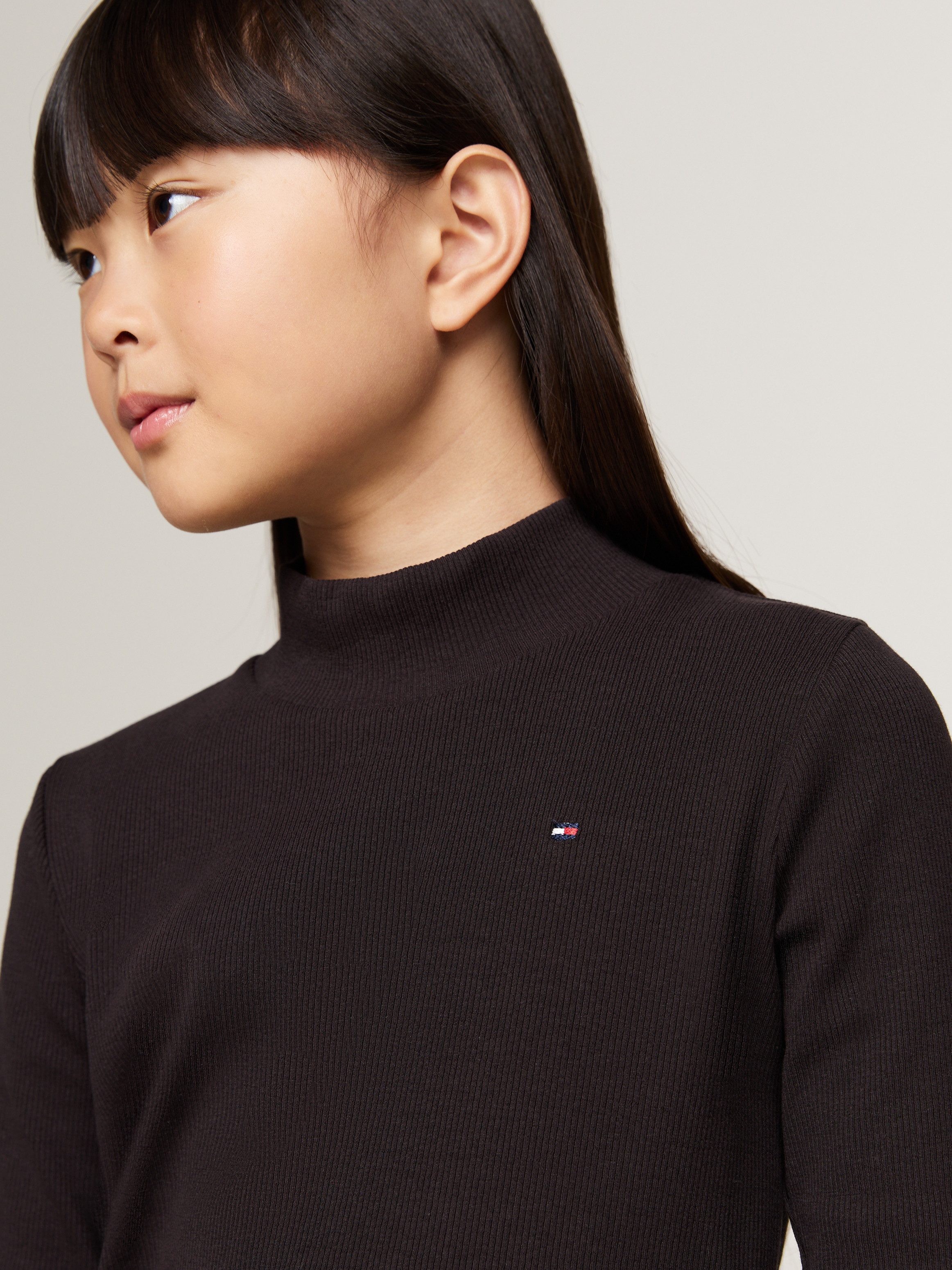 Tommy Hilfiger Shirt met lange mouwen MOCK NECK RIB TOP LS met babylock-zoom, logo-borduursel