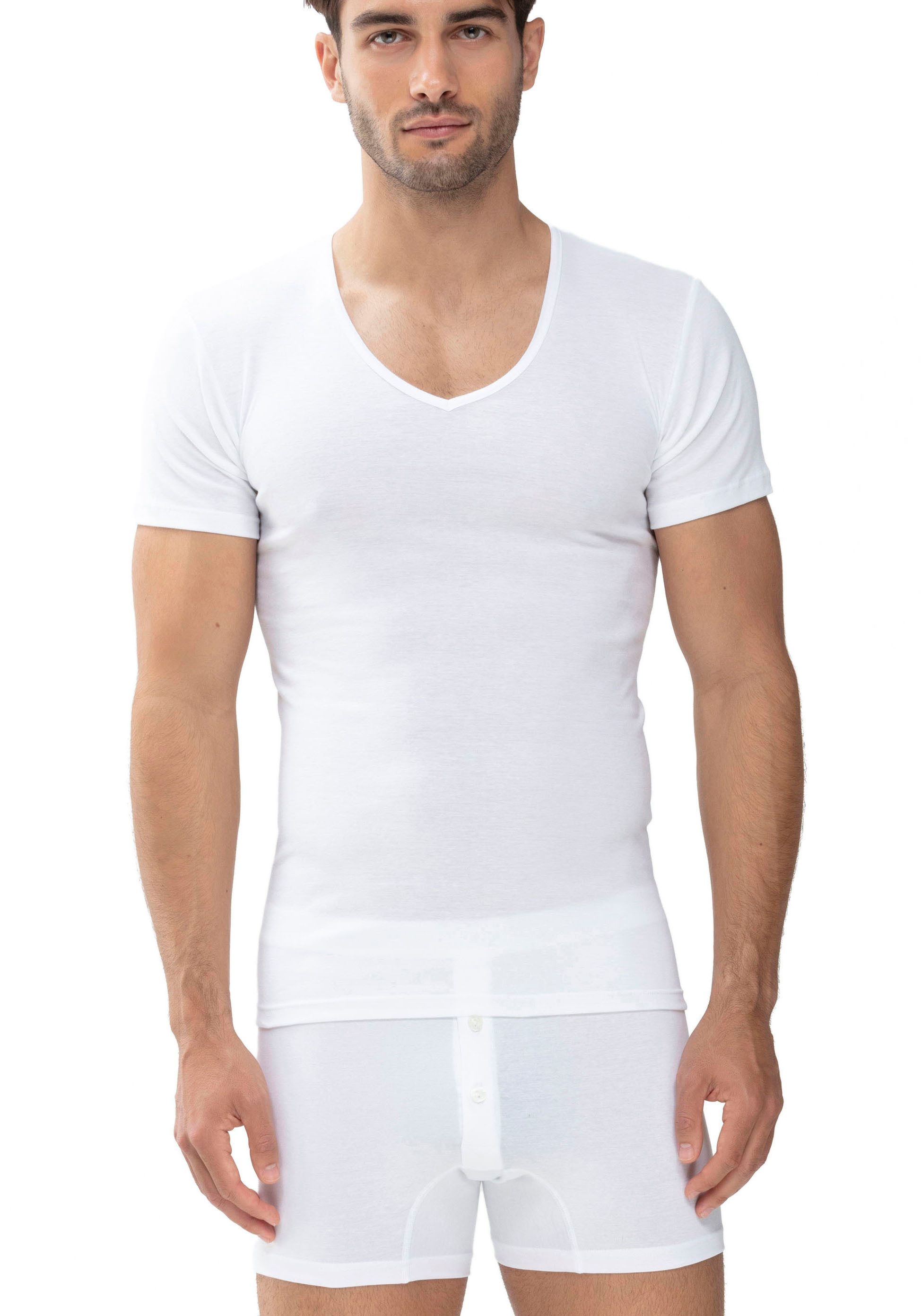 Mey Shirt met V-hals Casual katoen (K) Elastische hals- en mouwafsluitingen heren v-hals maat XL wit