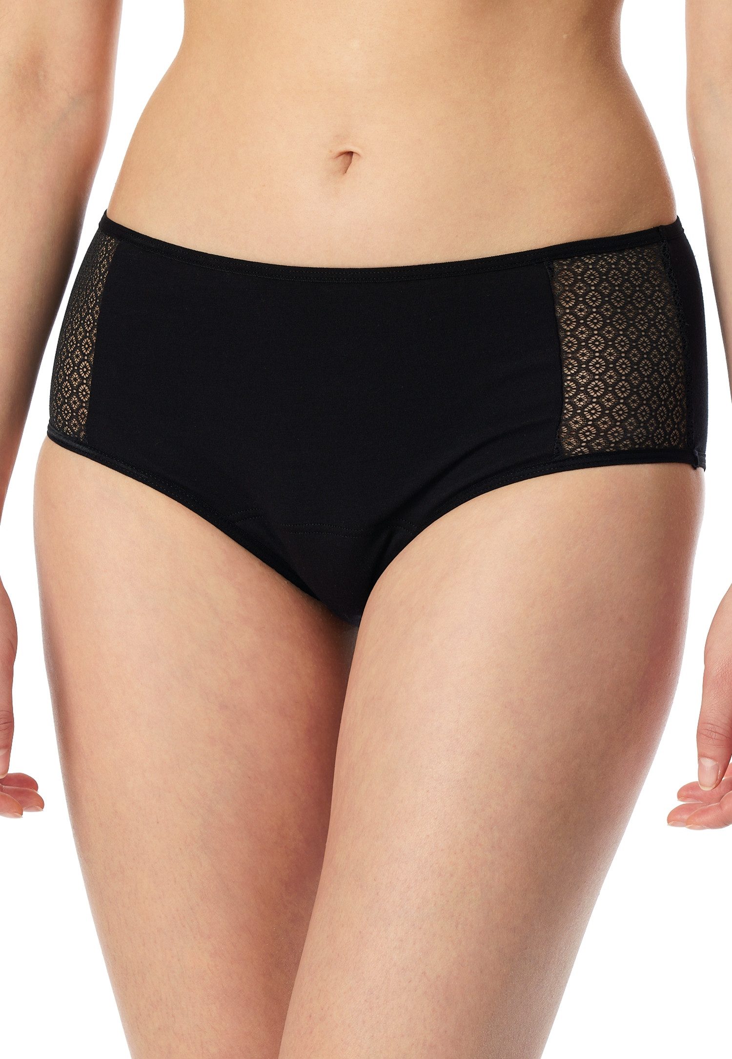 Schiesser Menstruatieslip "Secret Care" met kanten inzet opzij (-) dames slips maat 38/40 zwart