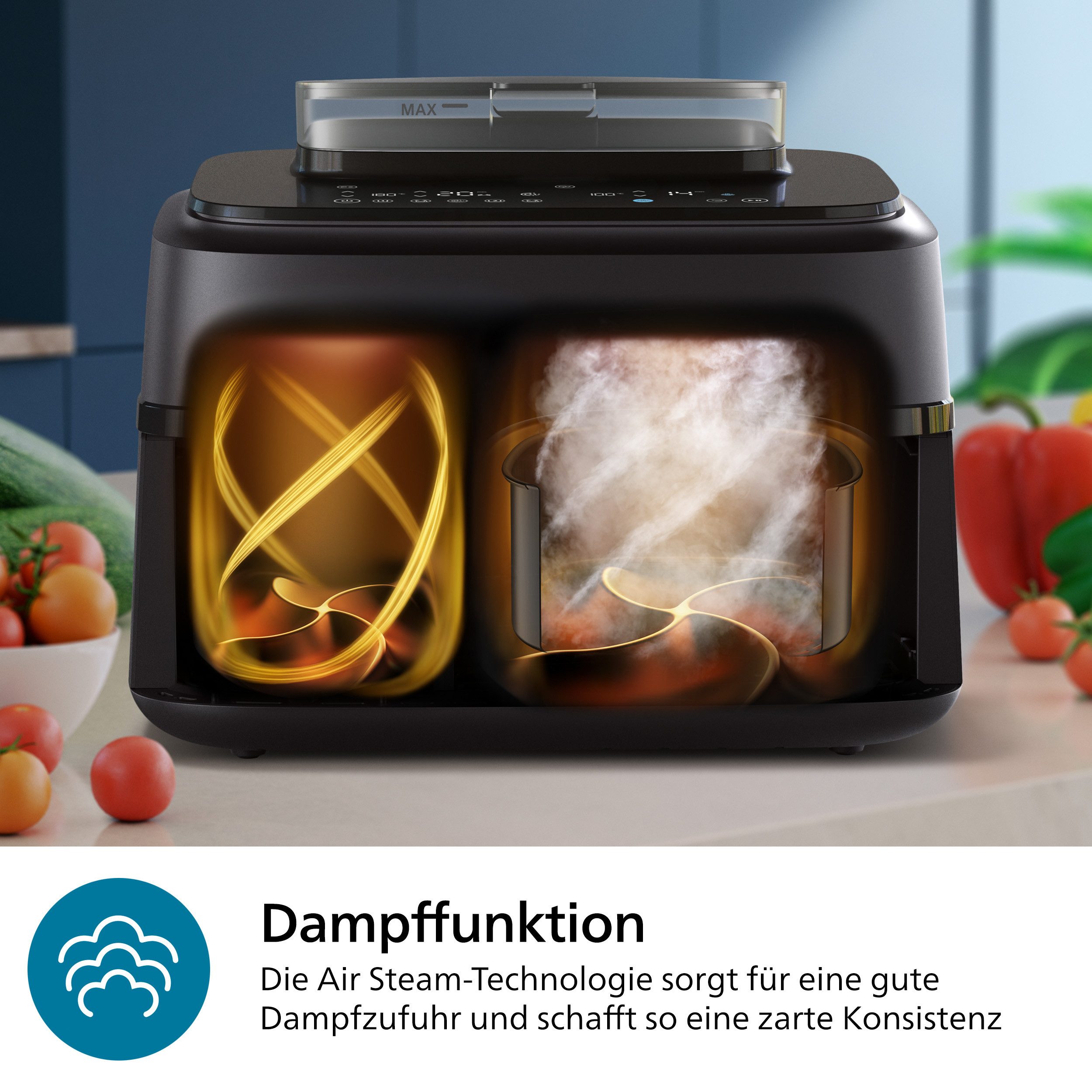 Philips Airfryer Steam Airfryer 5000 Dual Basket NA555/00, Airfryen & Dampfgaren, 3L+6L