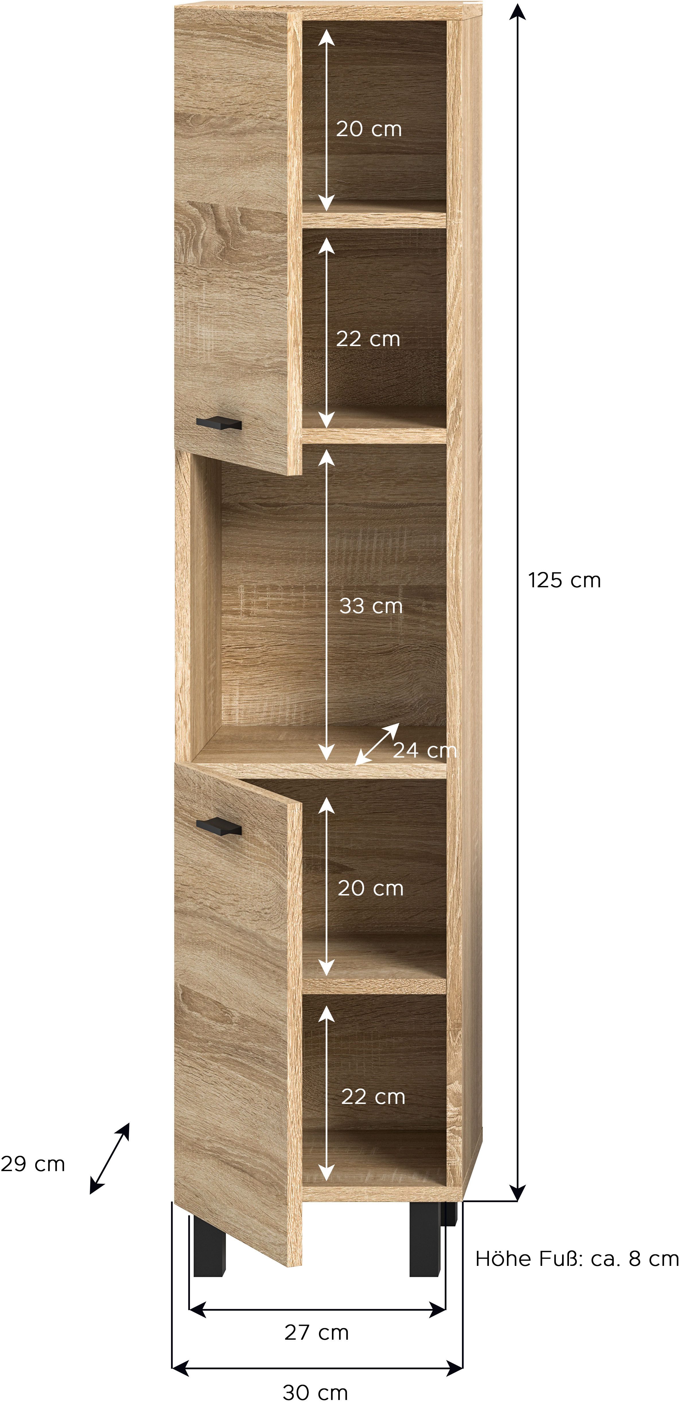 welltime Hoge kast Tampa, hoogte 125cm, hangend of staand te monteren Badkamerkast, hangkast badkamer, badkamer, badkamermeubels