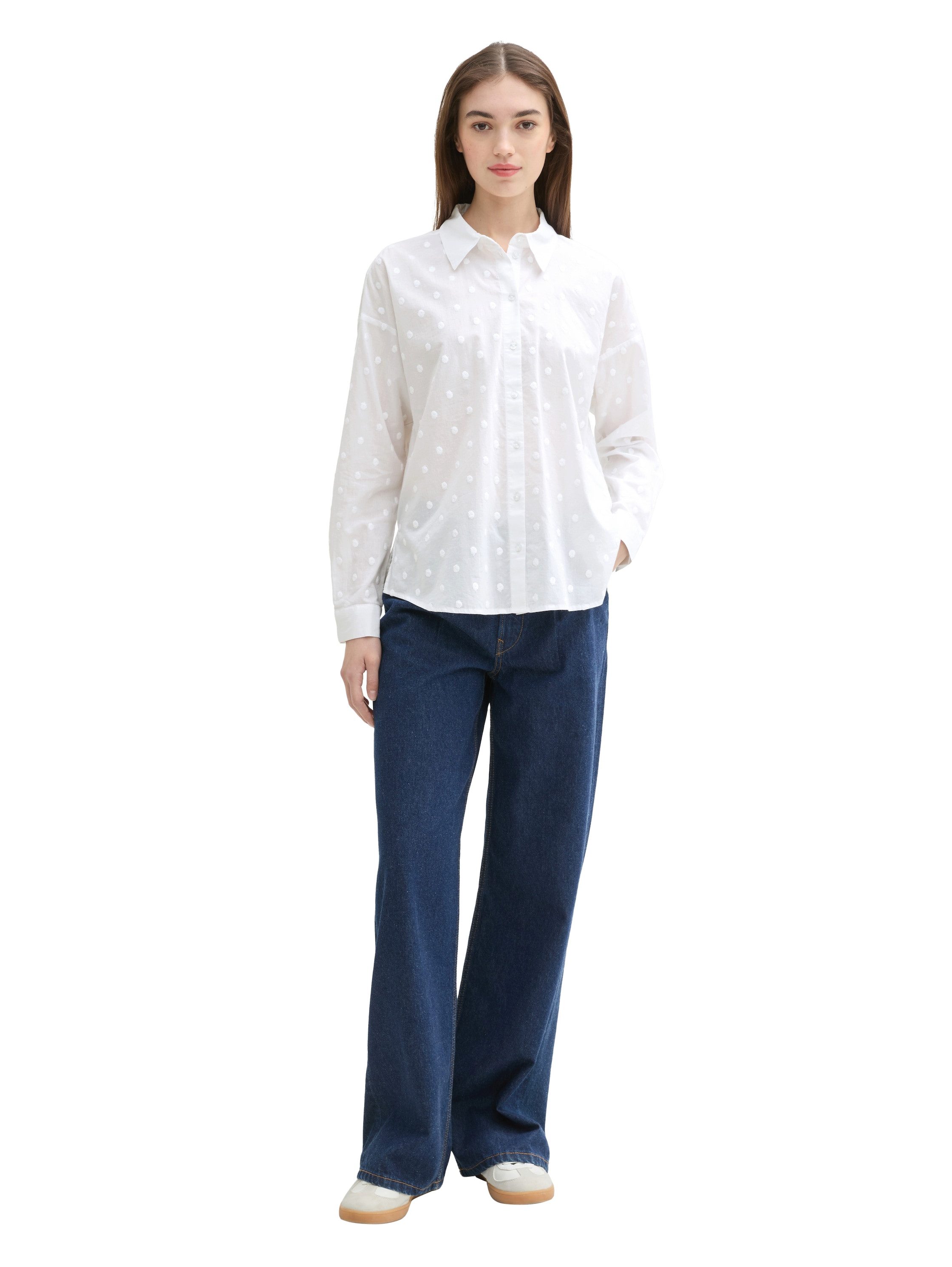 Tom Tailor Denim Blouse met lange mouwen met stippenborduurwerk