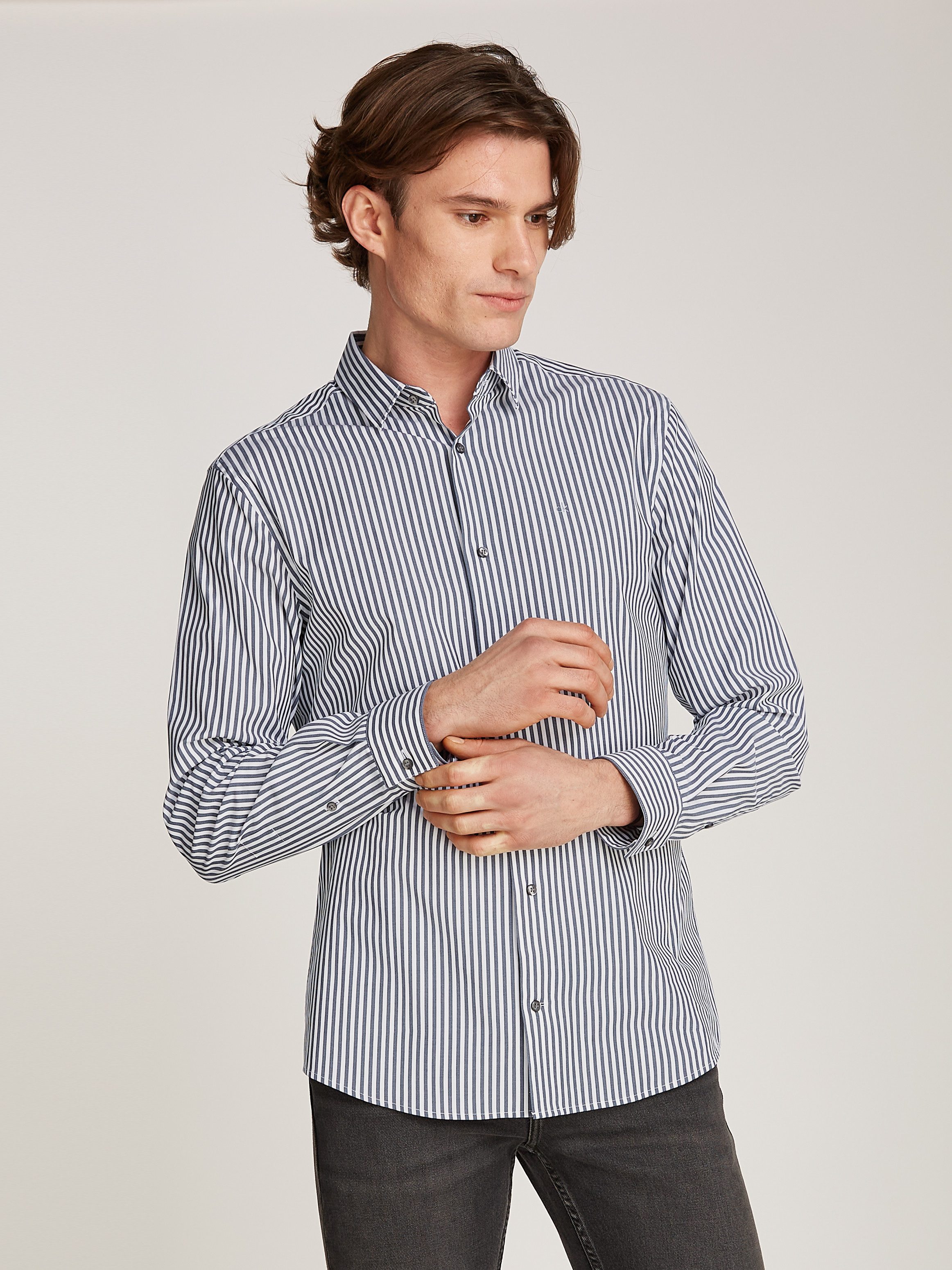 Calvin Klein Overhemd met lange mouwen POPLIN STRETCH STRIPE SHIRT met streepjespatroon en...