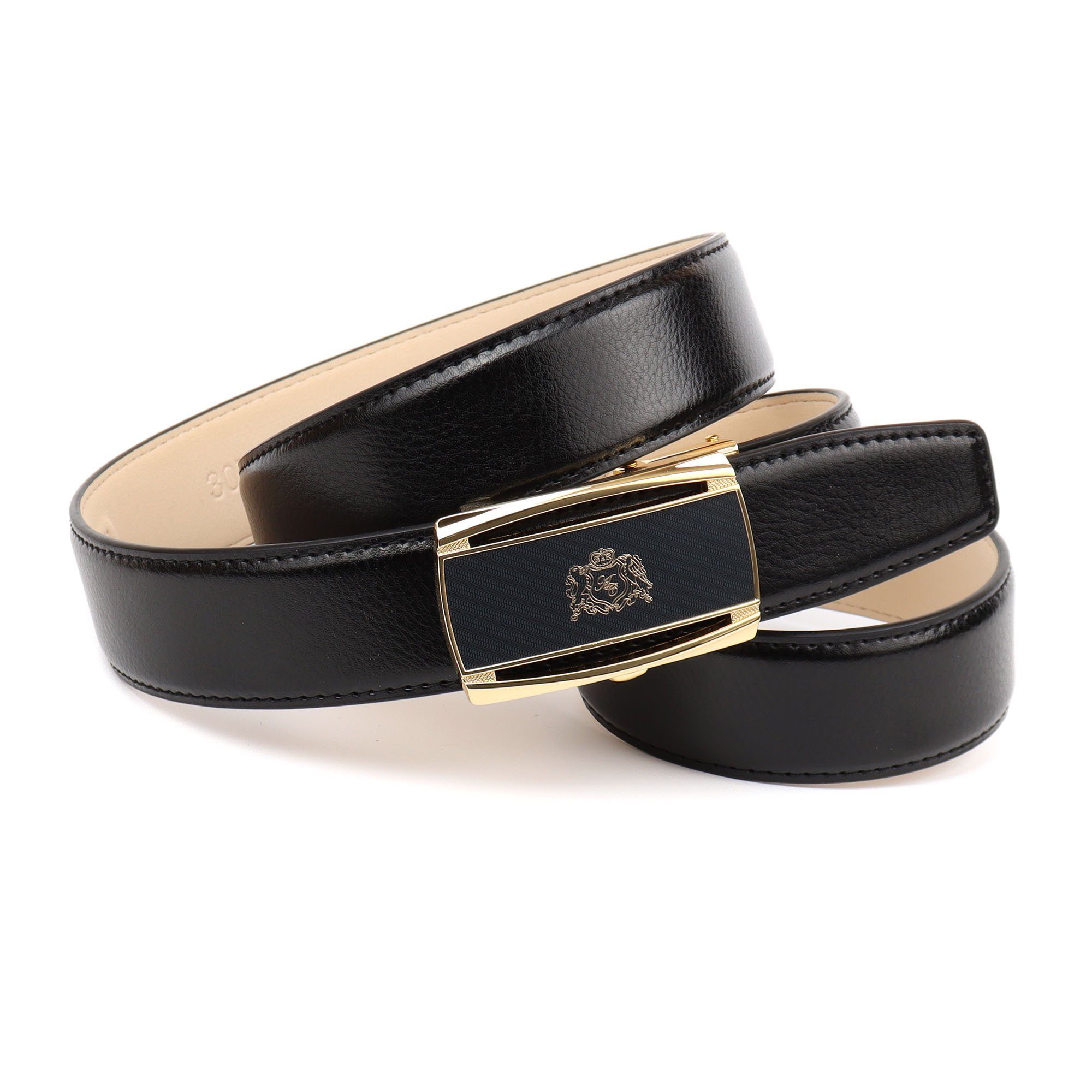 Anthoni Crown Leren riem Sluiting goudkleurig met Anthoni Crown-logo heren riemen maat 90 zwart