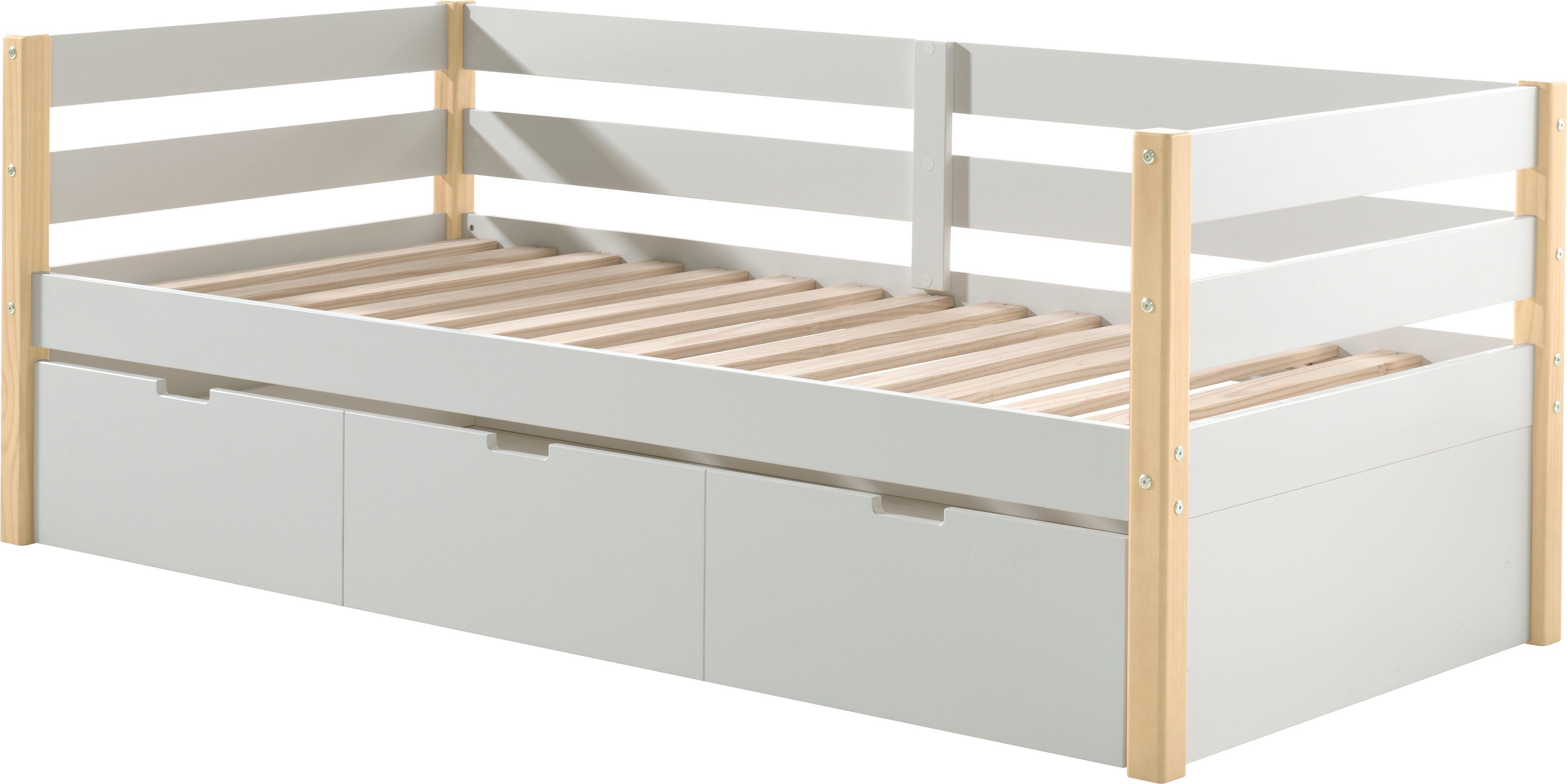 Vipack 1-persoonsledikant Magrit, stapelbed met zijbouw, ligoppervlak 90 x 200 cm Hoogslaper met aanbouw opzij en poten, ligoppervlak 90x 200 cm