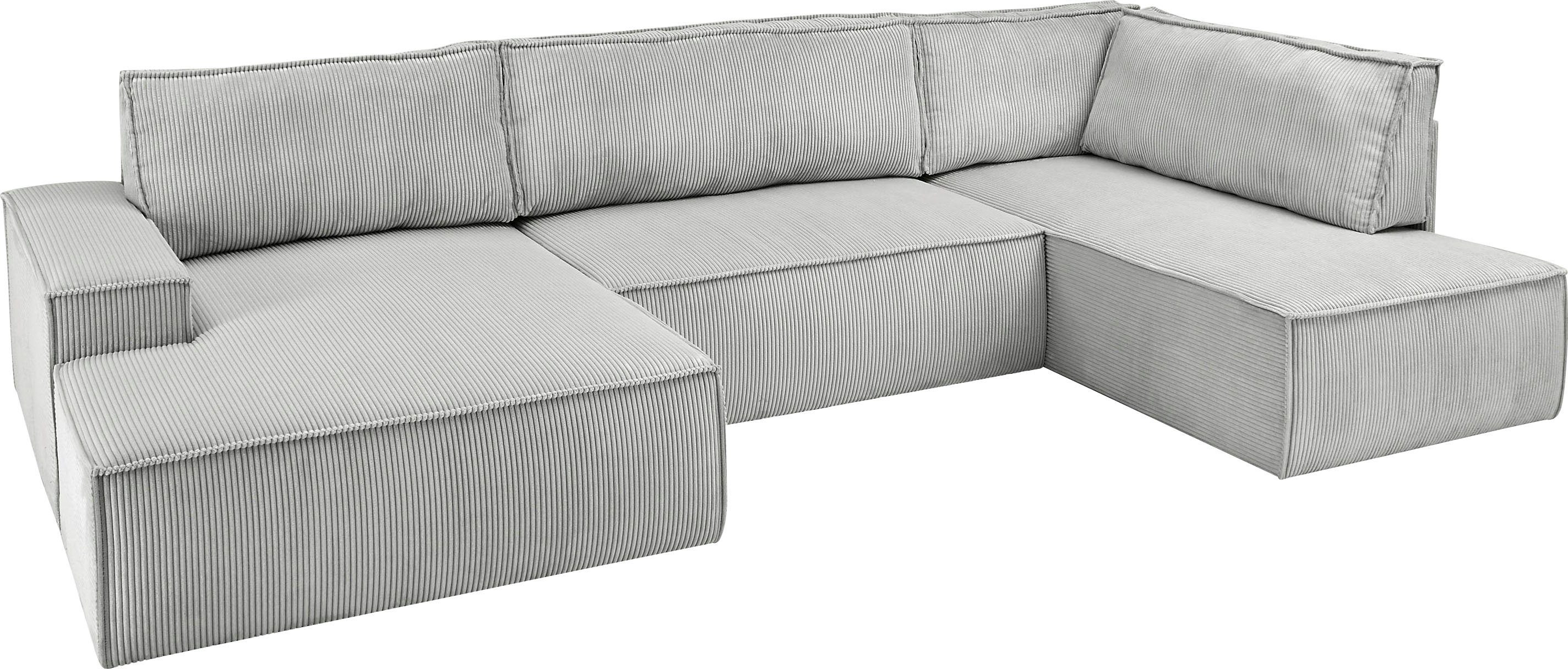 Home affaire Zithoek SHERWOOD 329 cm, U-vorm, slaapbank, Slaapfunctie met bedkist (194x139 cm), cord, vintage, fluweel