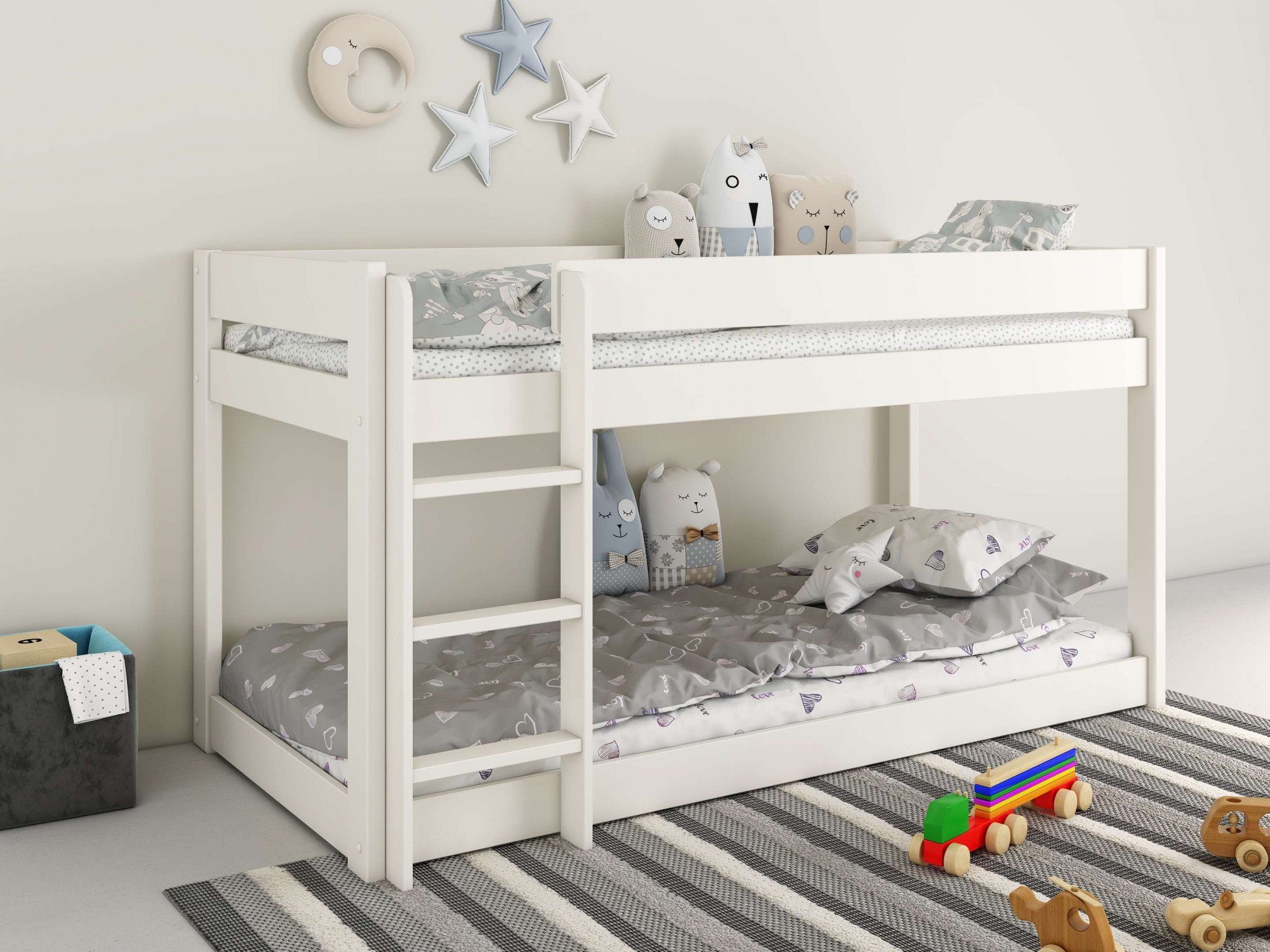 Lüttenhütt Kinderledikant ROBIN, Bed, Stapelbed, Ladder/toegang kan aan beide zijden worden gemonteerd