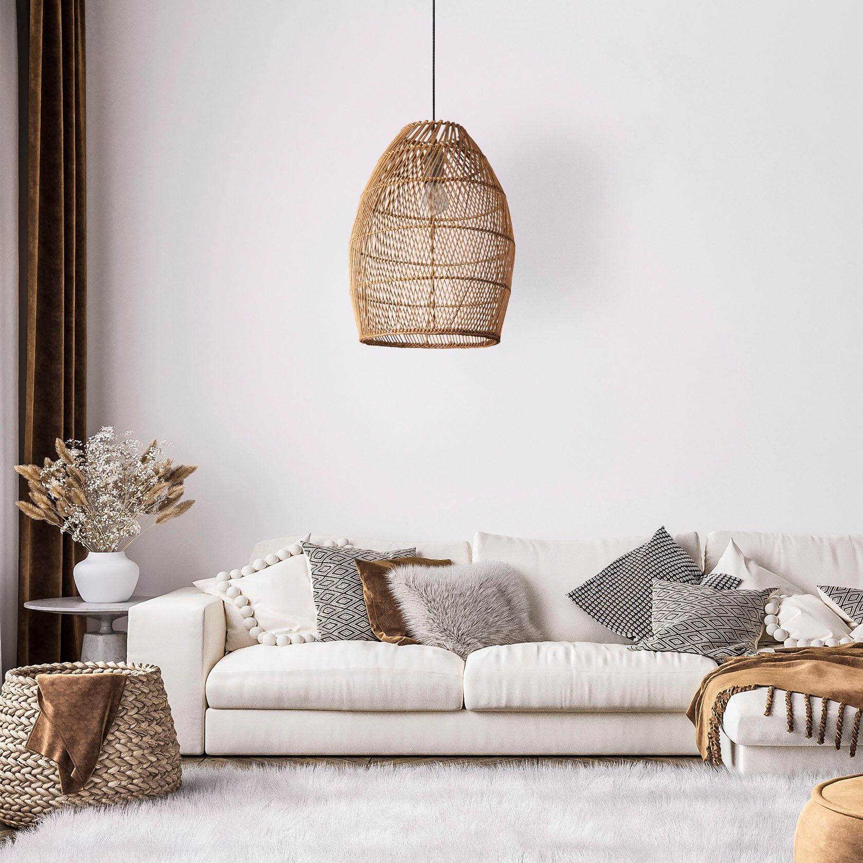 Paco Home Hanglamp VIHMA Rattan pendellamp mand eettafel lamp natuurlijk LED Boho rustiek E27