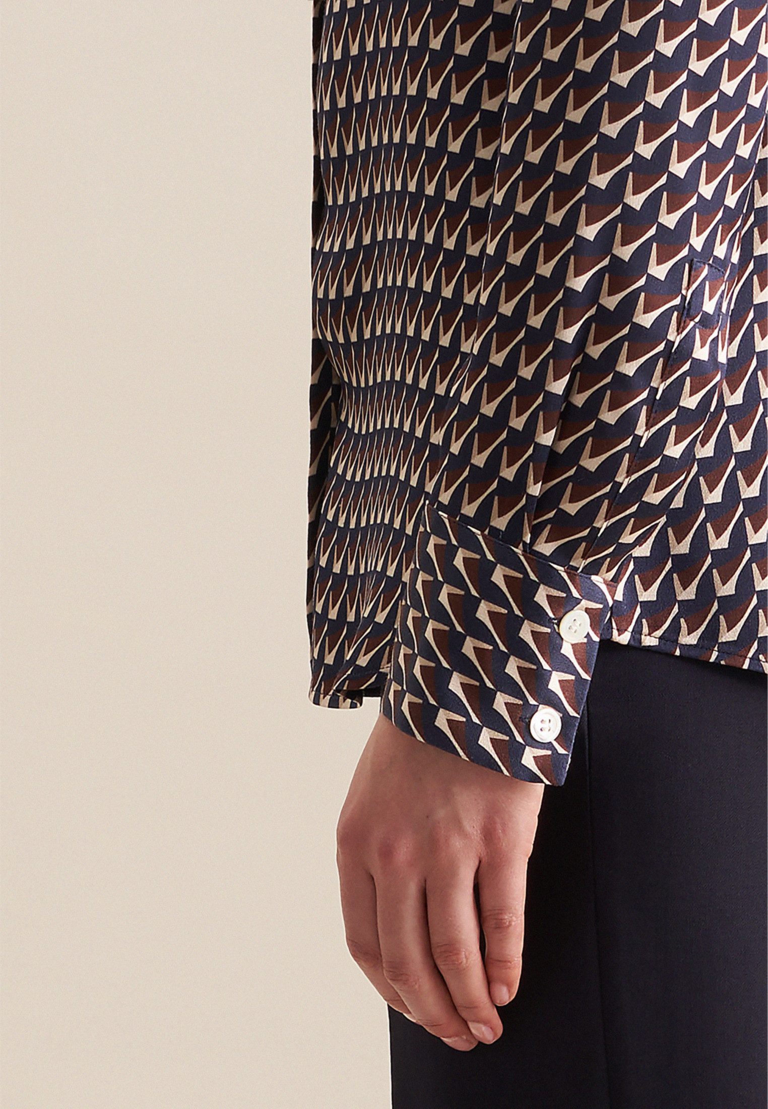 seidensticker Overhemdblouse Zwarte roos Lange mouwen kraag print