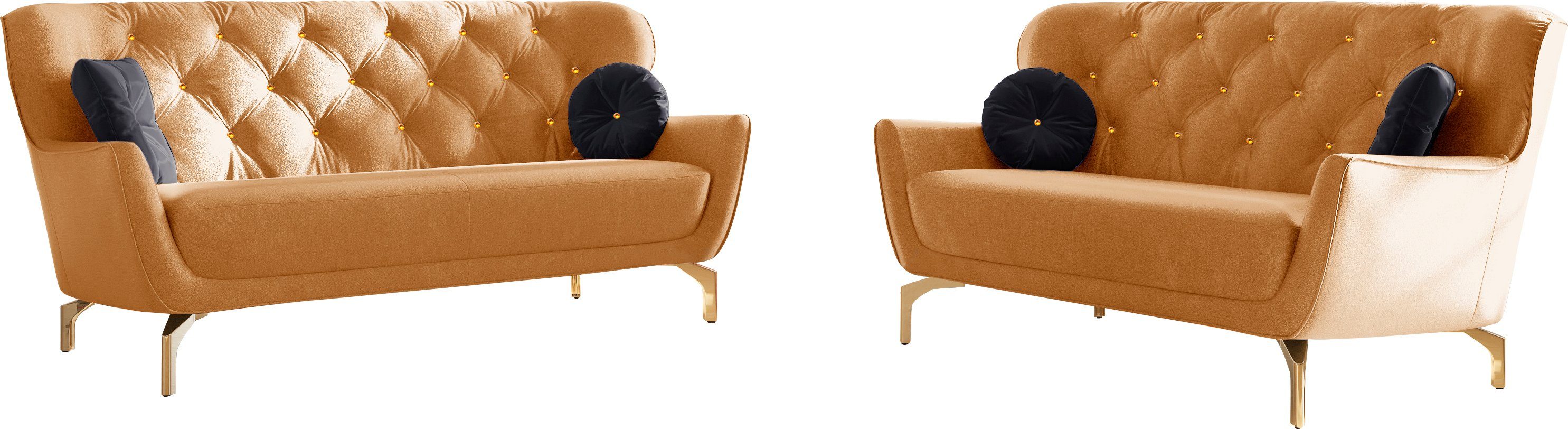 sit&more Zithoek Orient 3 inclusief 4 sierkussens met strassteentjes, goudkleurige metalen poten (2-delig) geel, zithoeken