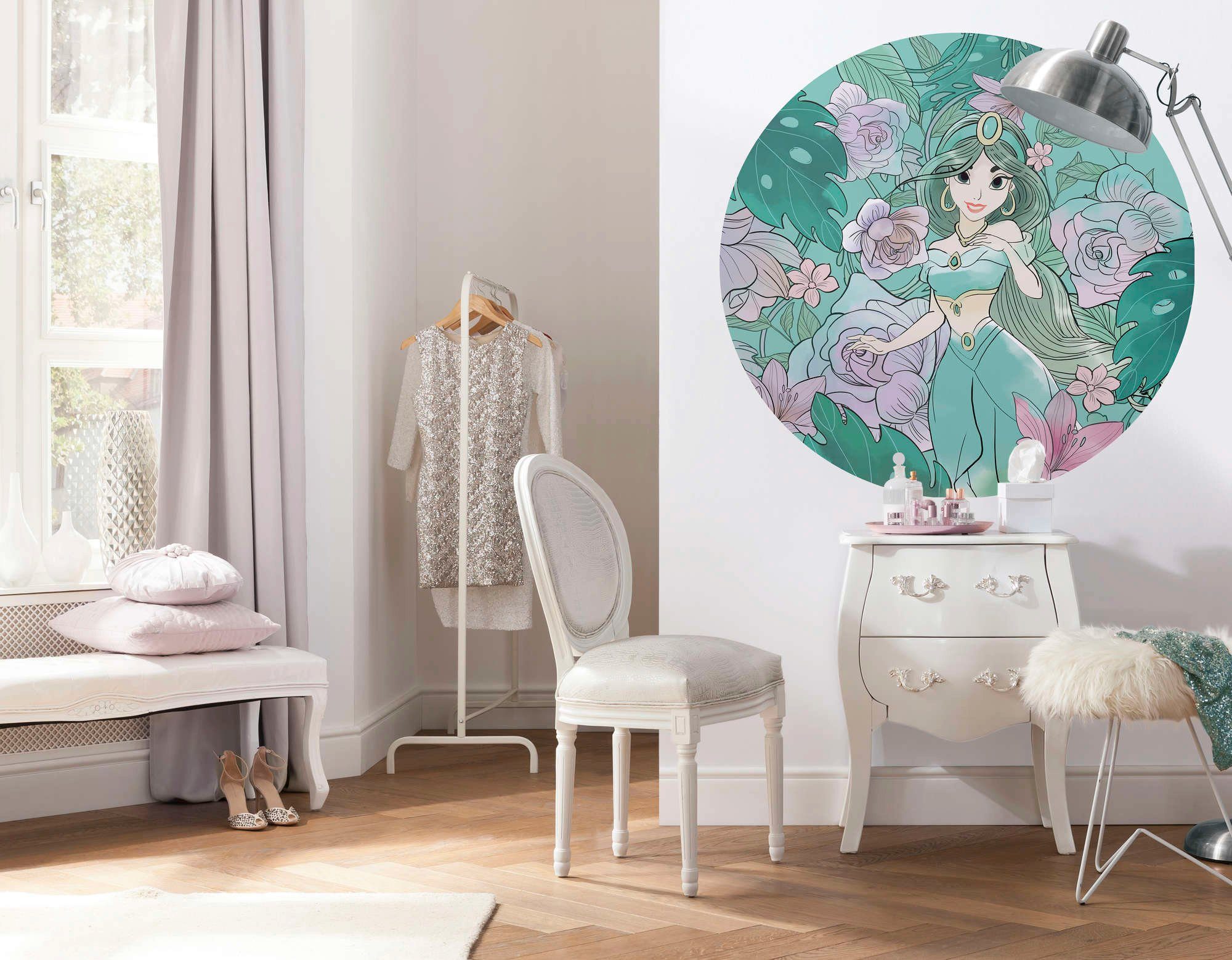 Komar Vliesbehang Zelfklevend vlies - Jasmin Elegant Mint - Afmeting 125 x 125 cm (1 stuk)