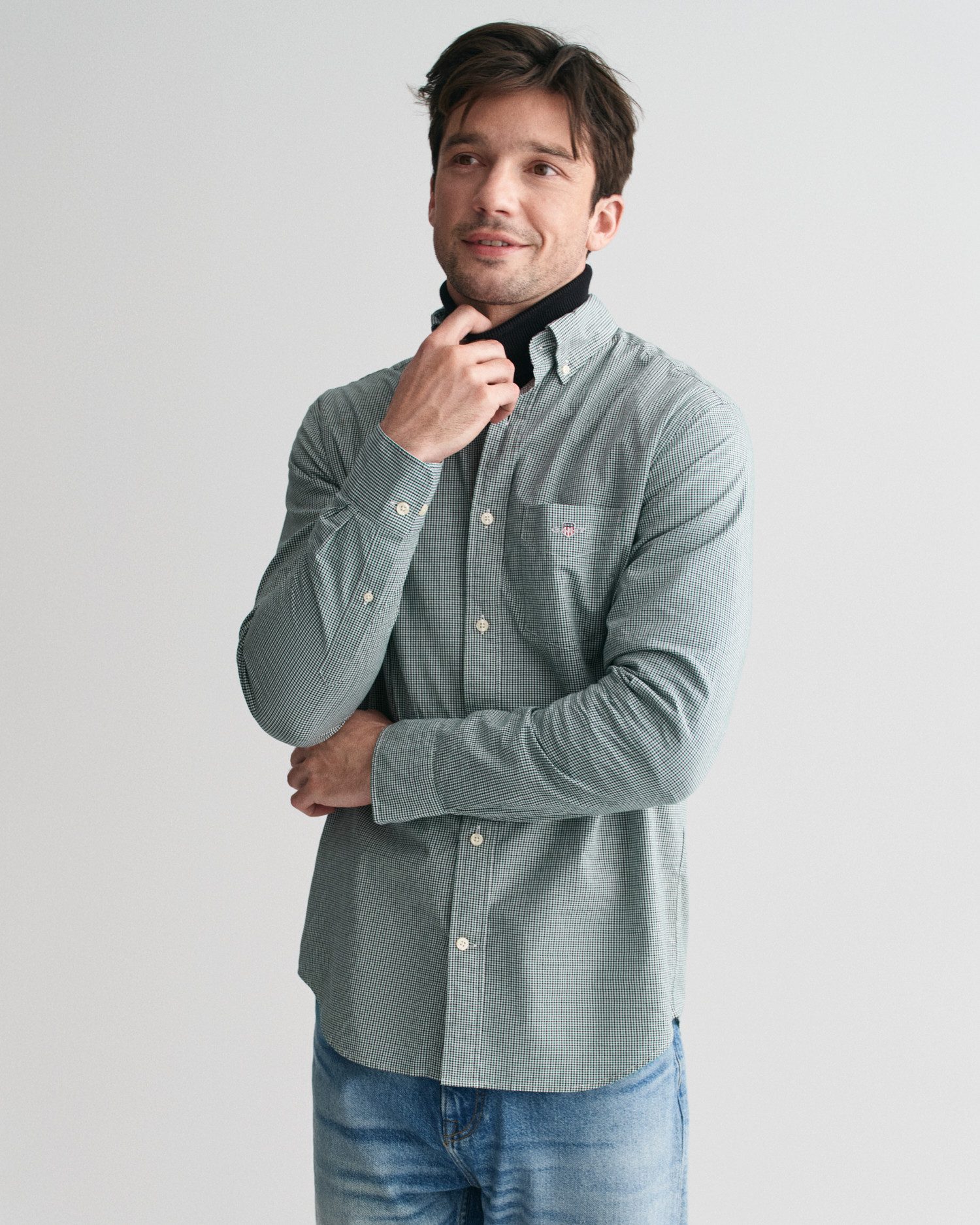 Gant Overhemd met lange mouwen REG POPLIN MICRO GINGHAM SHIRT Regular fit popeline overhemd met Vichy mini-ruit