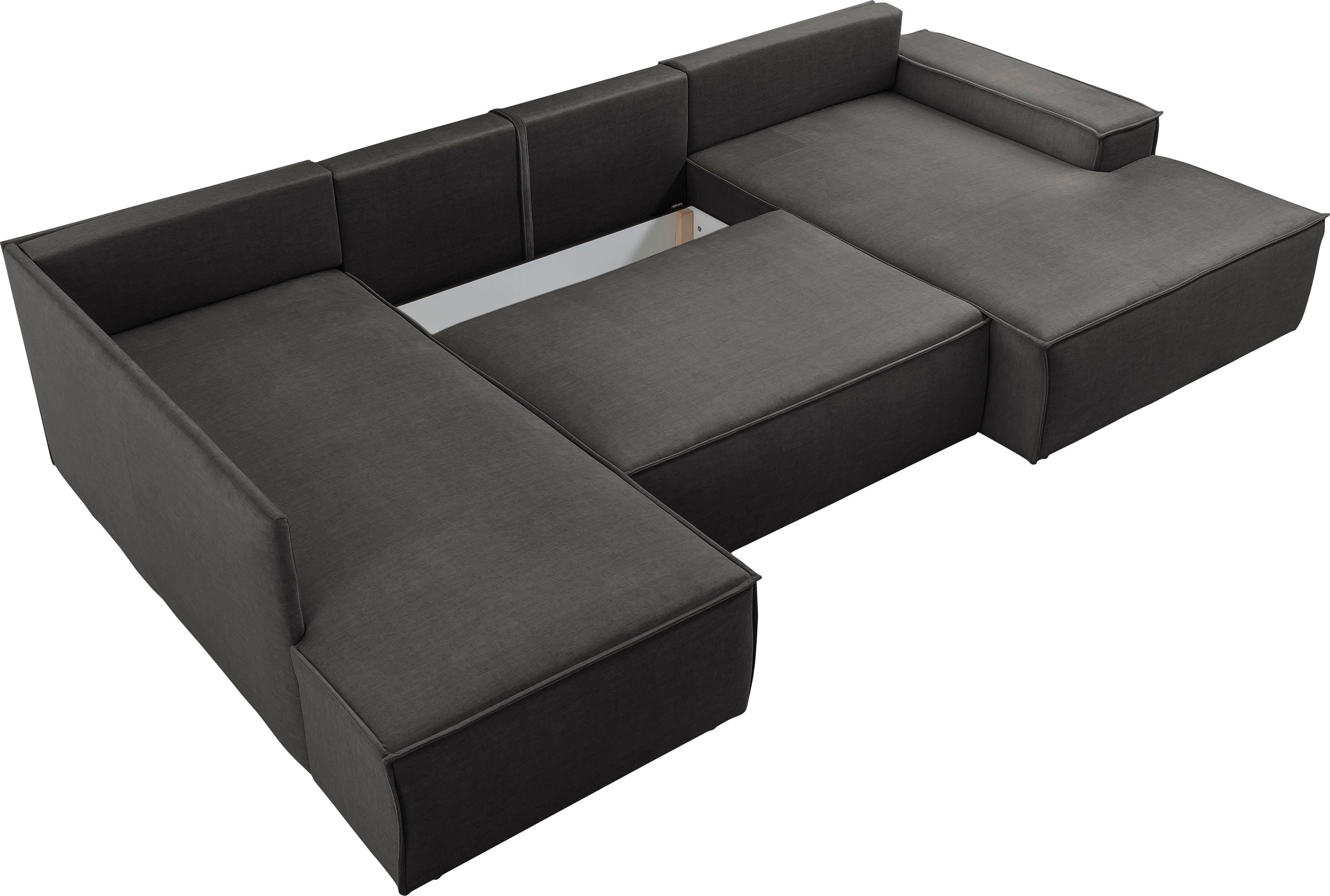 Home affaire Zithoek SHERWOOD 329 cm, U-vorm, slaapbank, Slaapfunctie met bedkist (194x139 cm), cord, vintage, fluweel