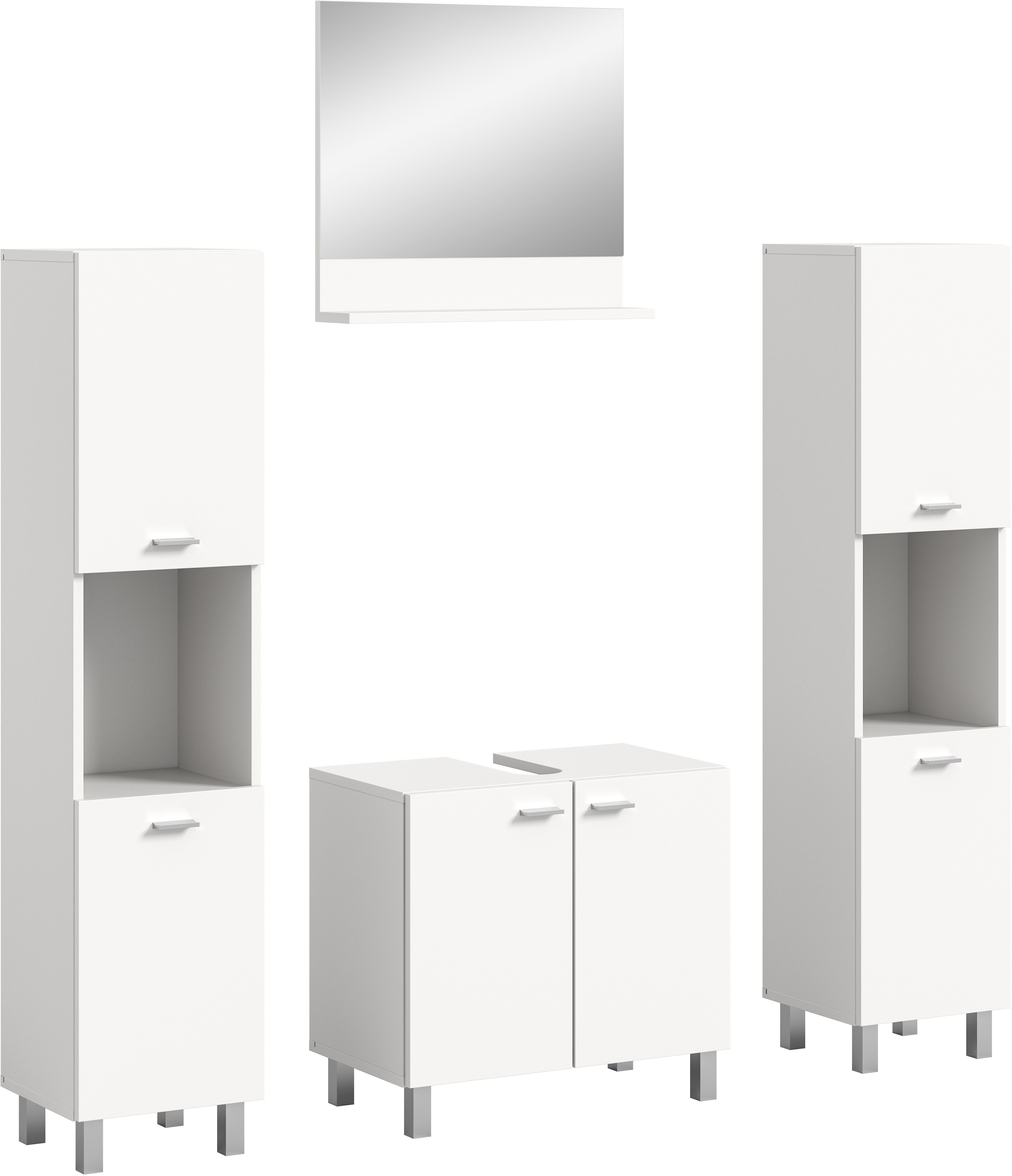 welltime Badmeubelset Tampa, breedte 137cm, 4-delig Wastafelonderkast, spiegel, hoge kast (4 stuks)