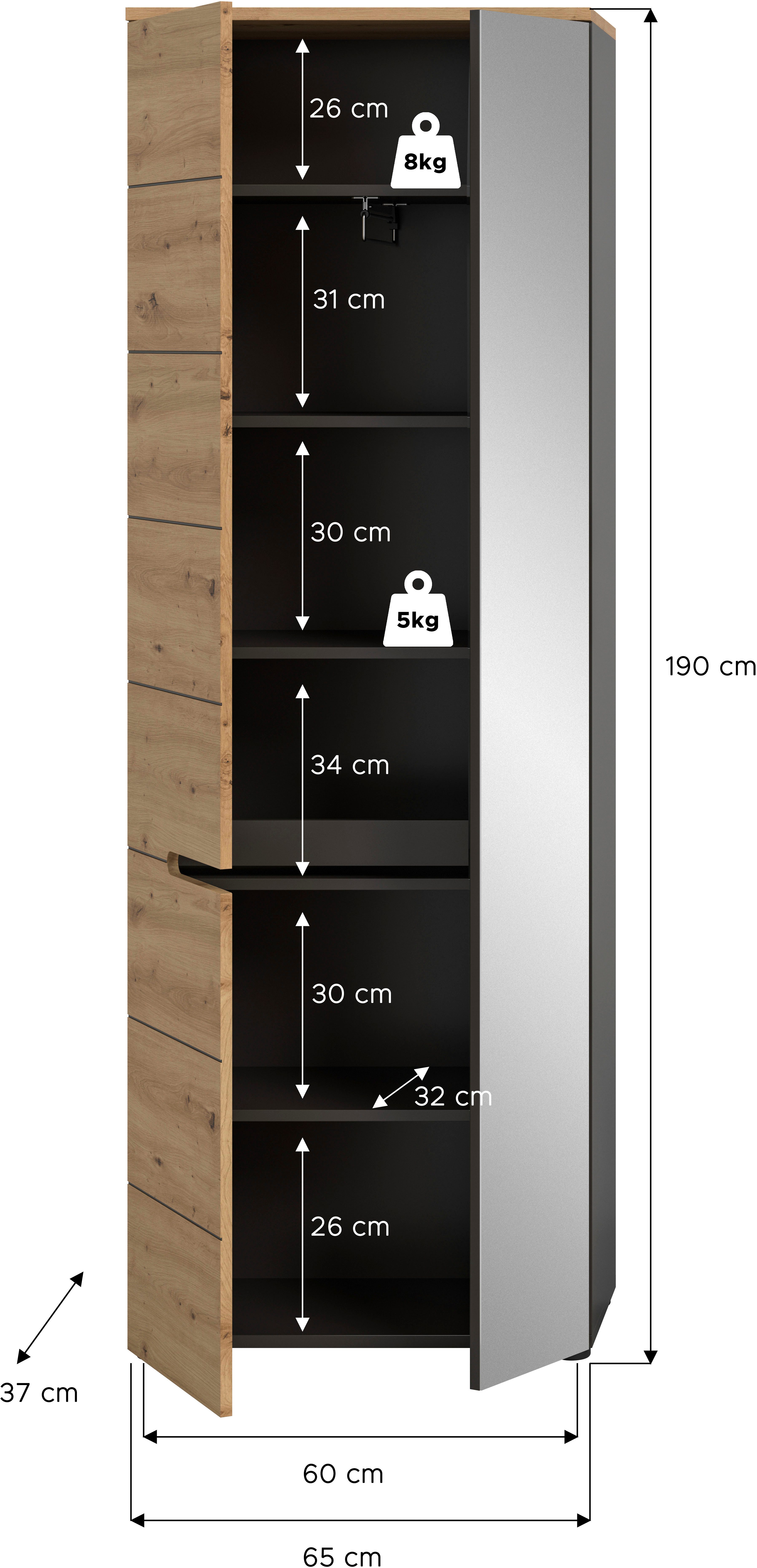 INOSIGN Kledingkast Rehat, hoogte: 190 cm, in basalt grijs/ Artisan eiken, 2 deuren, 6 vakken