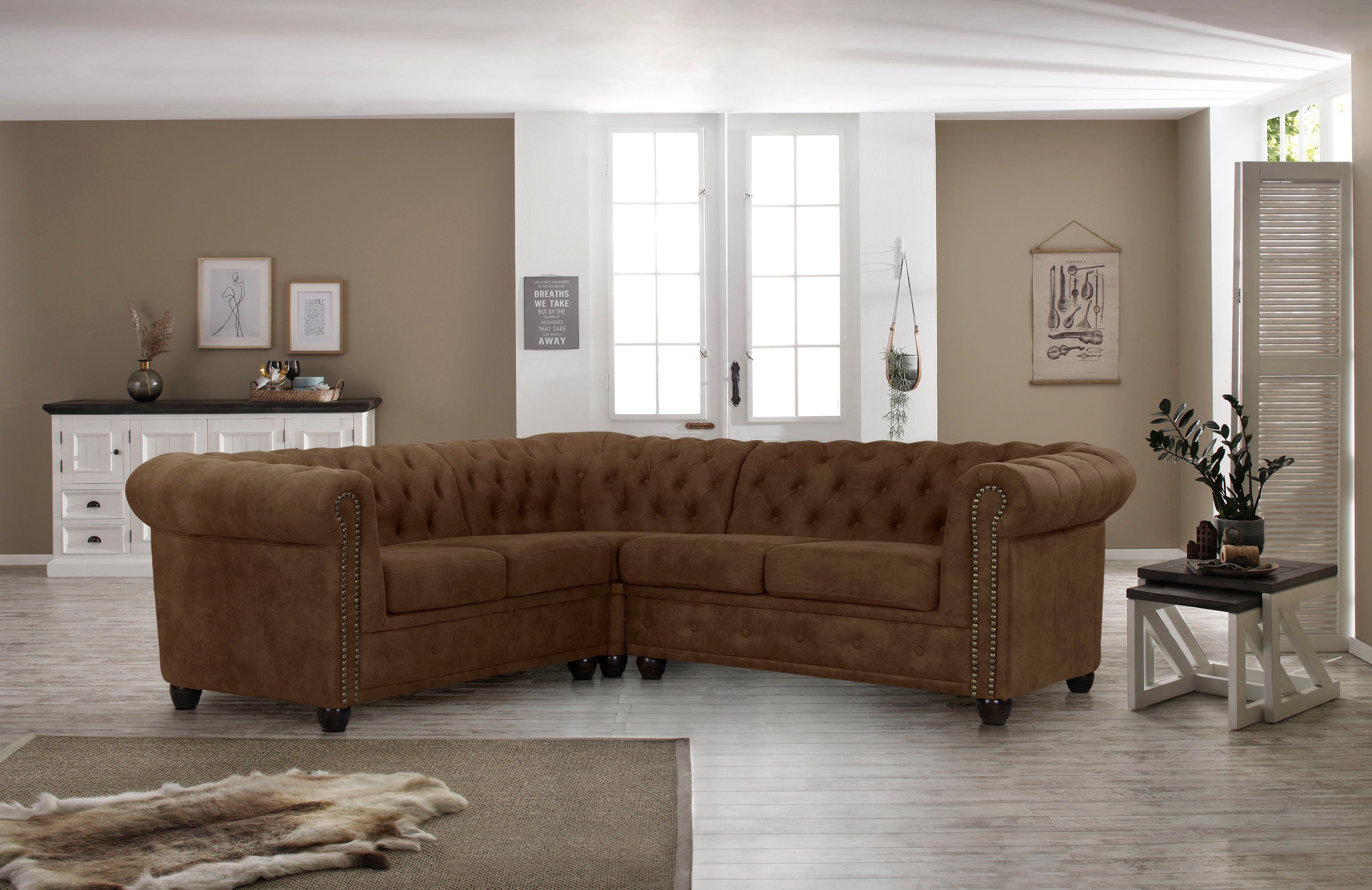 Home affaire Chesterfield-bank Rysum L-vorm Chesterfield-look, gelijkbenig rood, chesterfield banken