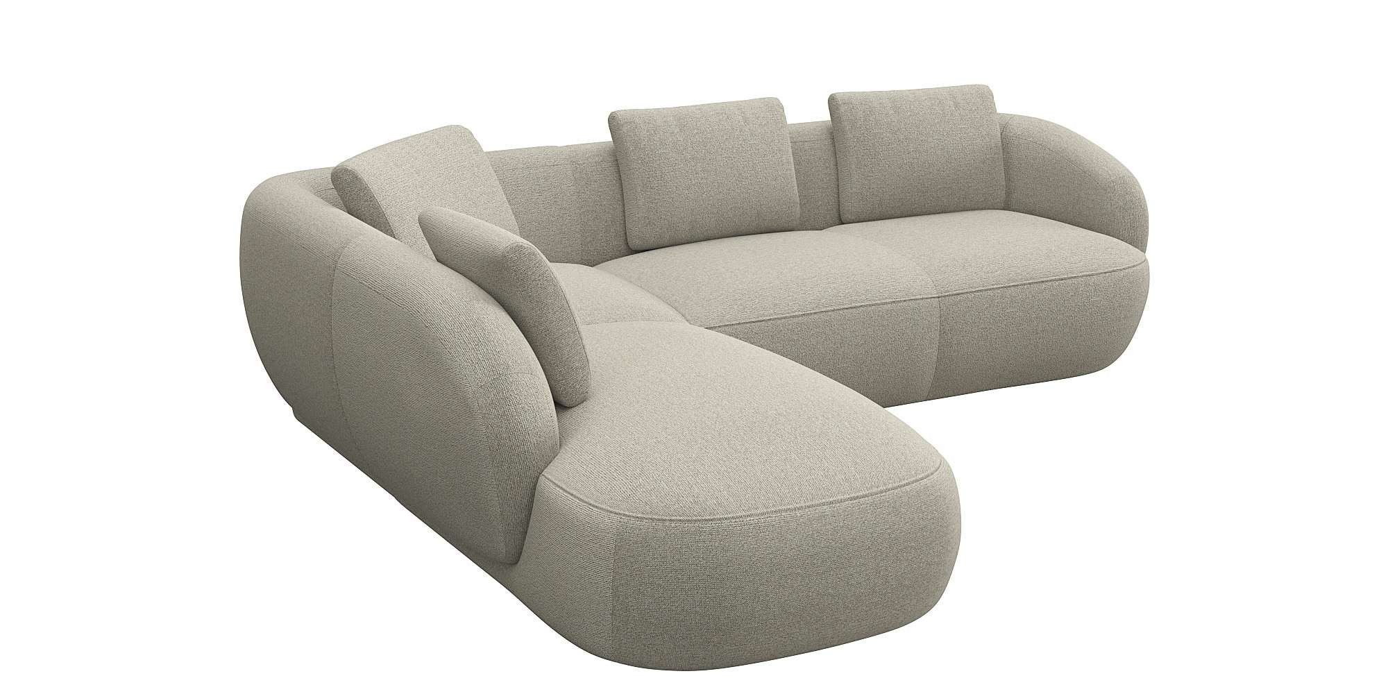 FLEXLUX Hoekbank Torino, rond, L-vorm, bankhoek met ottomane Modern, organisch bankontwerp, koudschuim, golfvering
