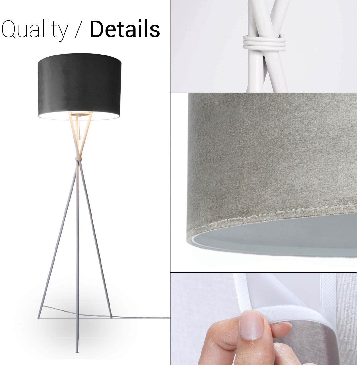 Paco Home Staande lamp Kate uni kleur Woonkamer driepoot vloerlamp velours hoogte 177,5cm filigraan E27