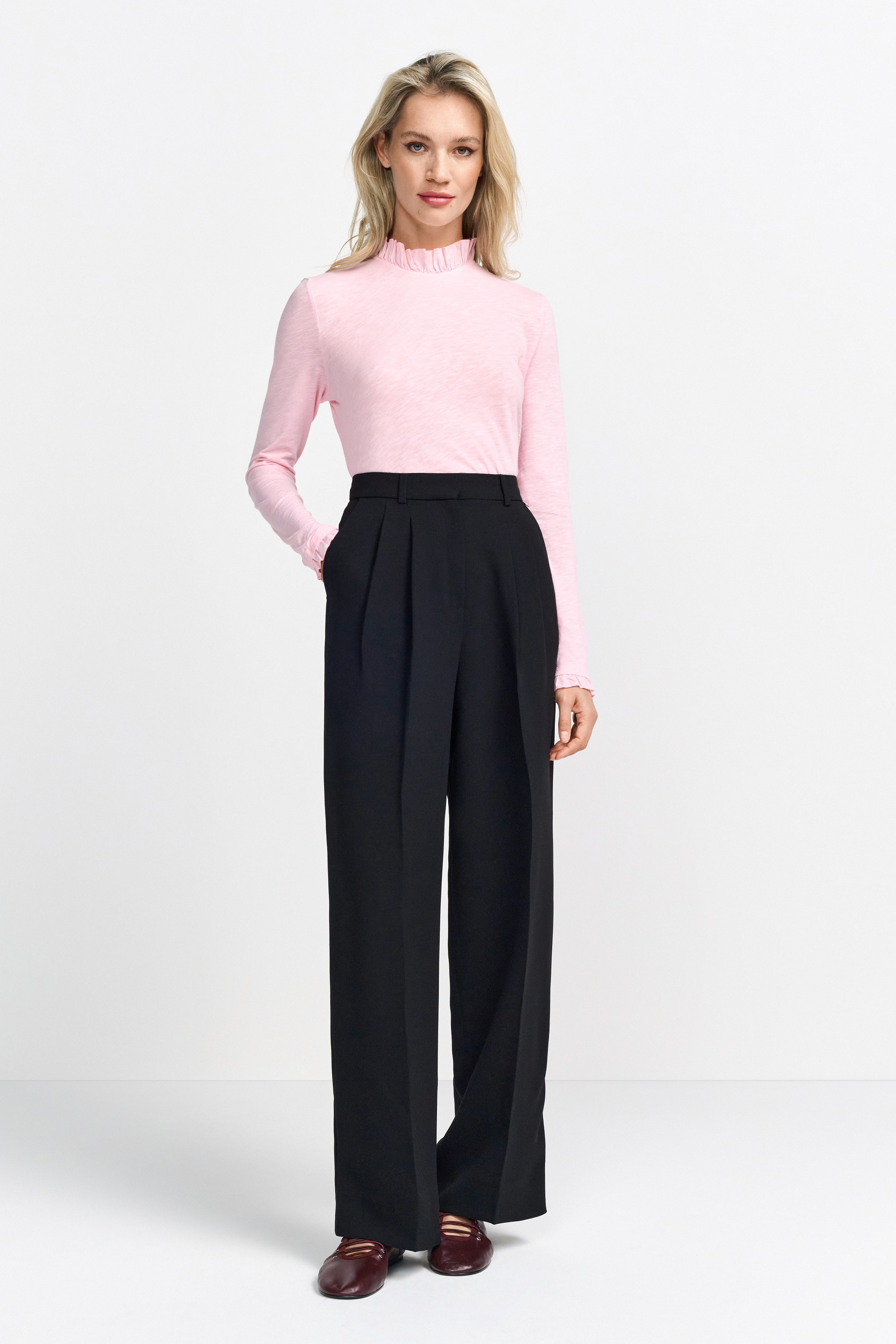 Rich & Royal Shirt met lange mouwen 2409 O Slub F LS met ruches aan de halslijn en manchetten