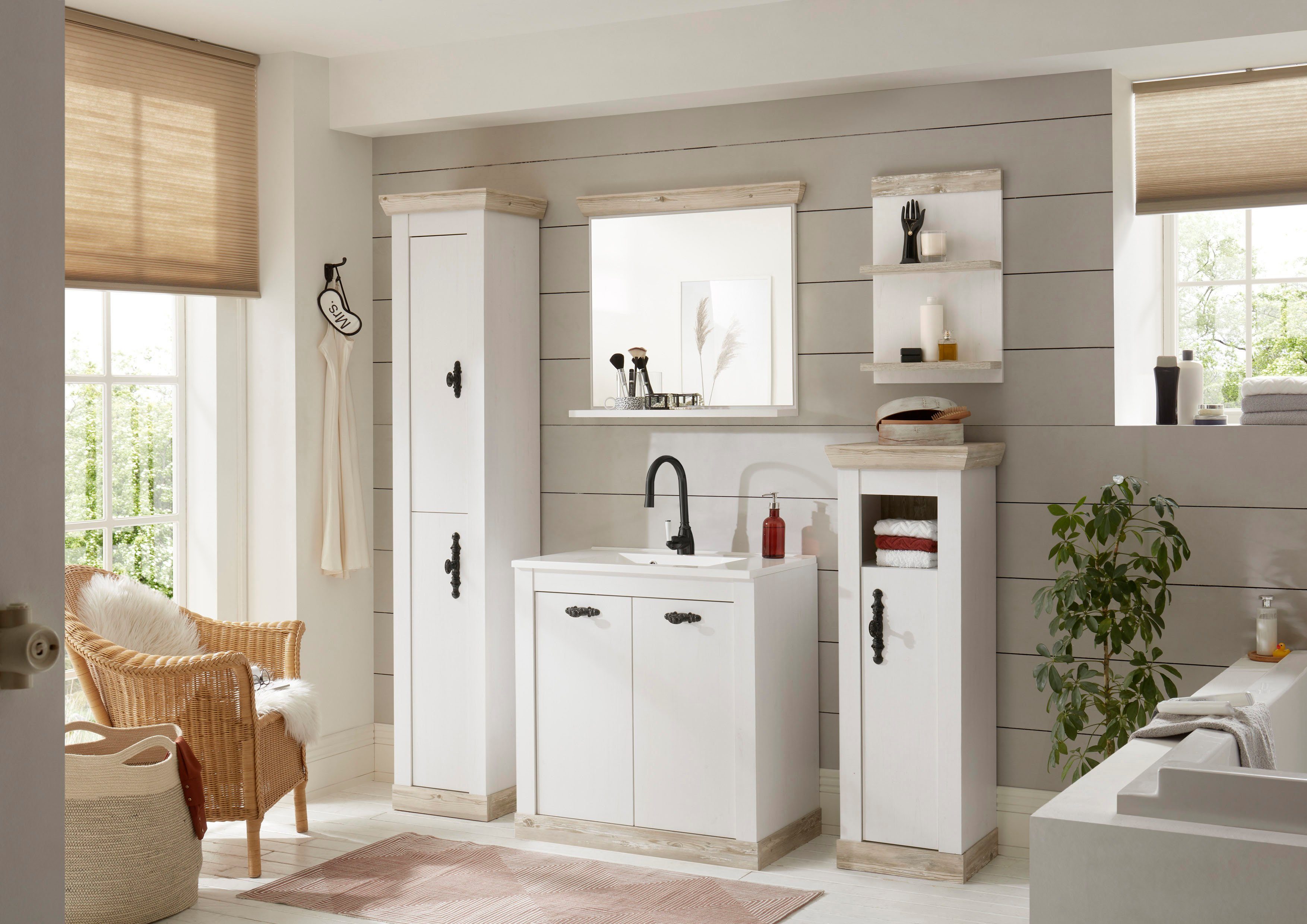 Home affaire Badkamerserie Florenz, Bad im Landhausstil, 5-teiliges Badezimmer (5-delig)