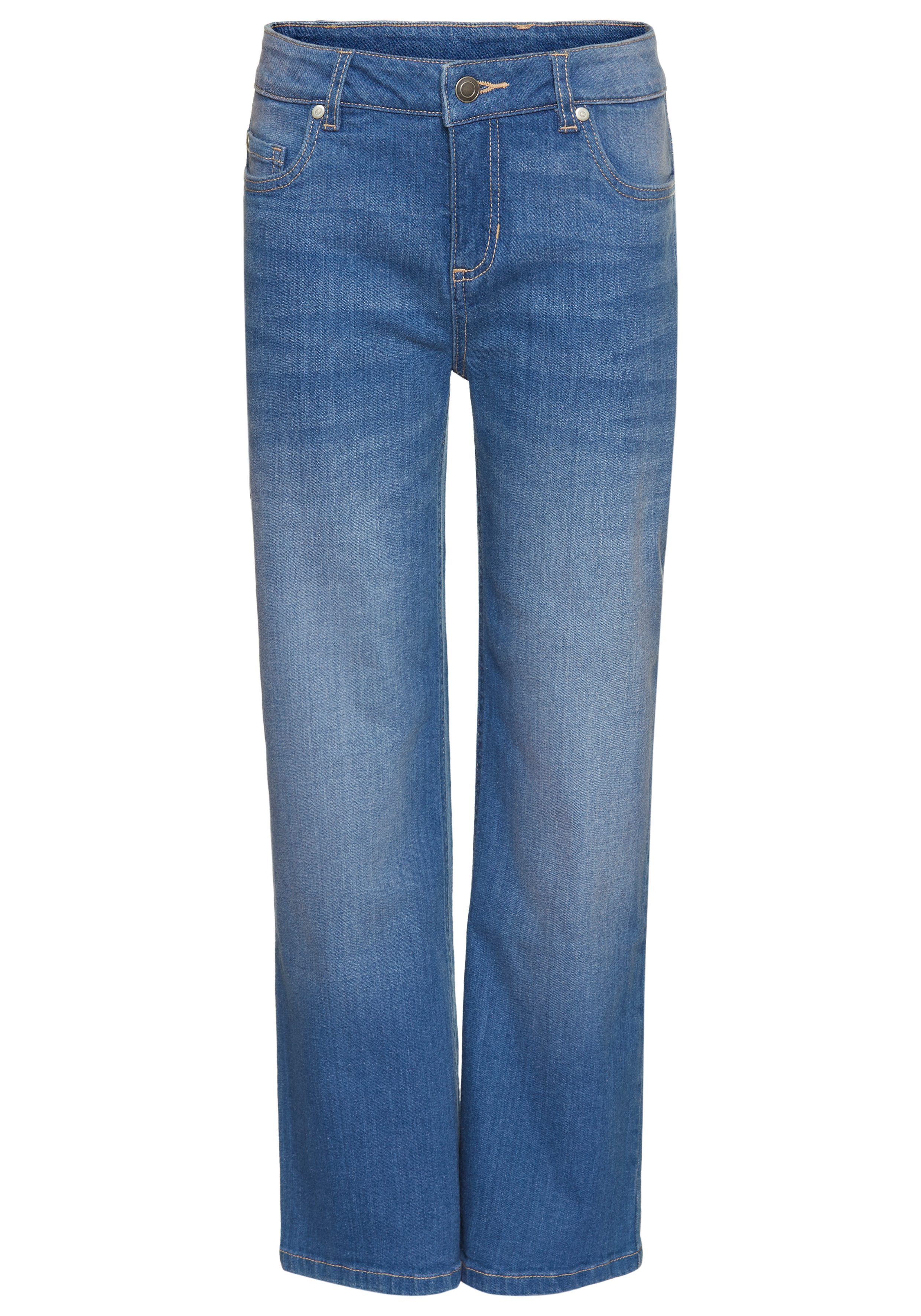 KIDSWORLD Loose fit jeans Meisjesjeans in wijde pasvorm Wijd jeans met logo-borduursel