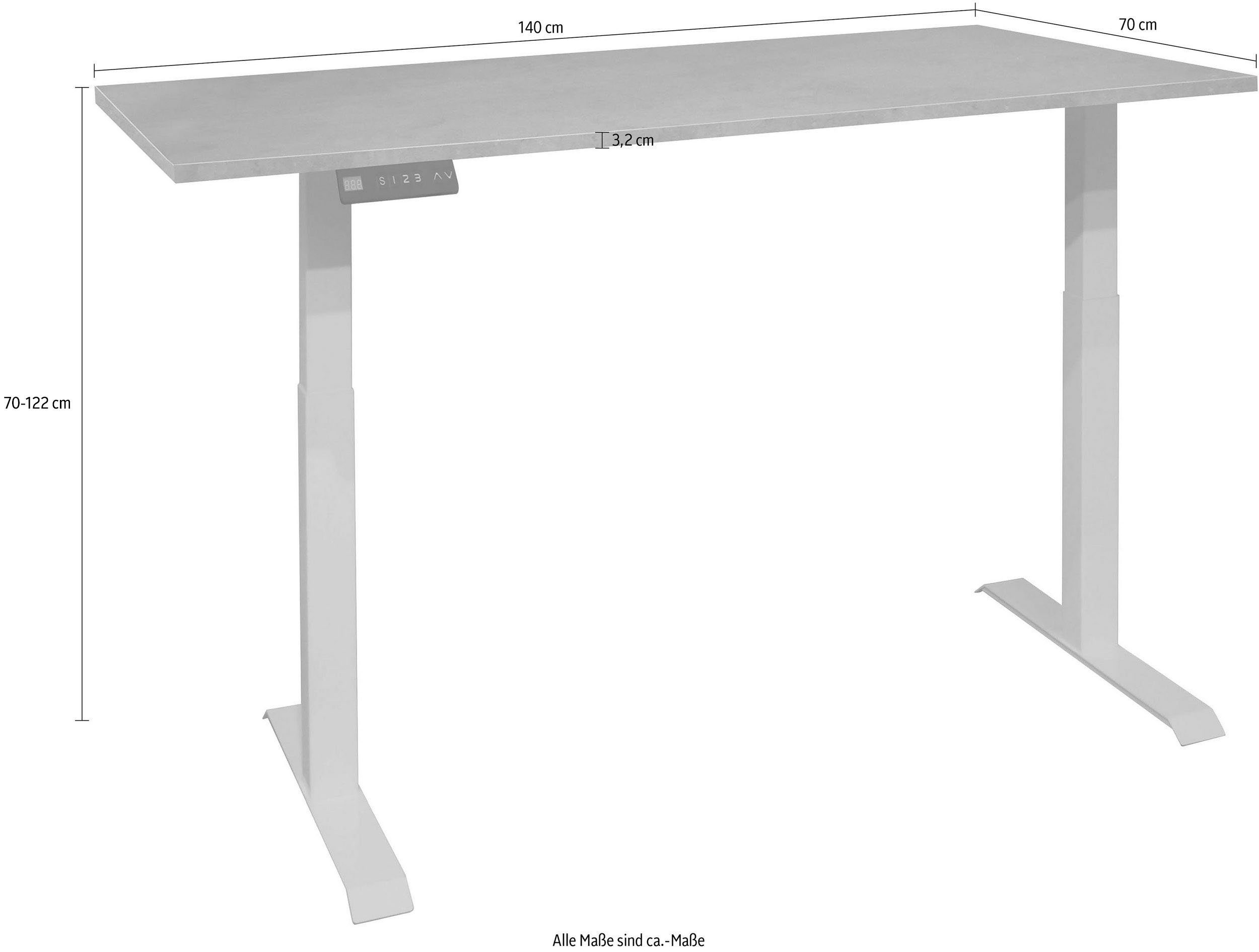 Mäusbacher Bureau Big System Office Breedte 140 cm, elektrisch in hoogte verstelbaar