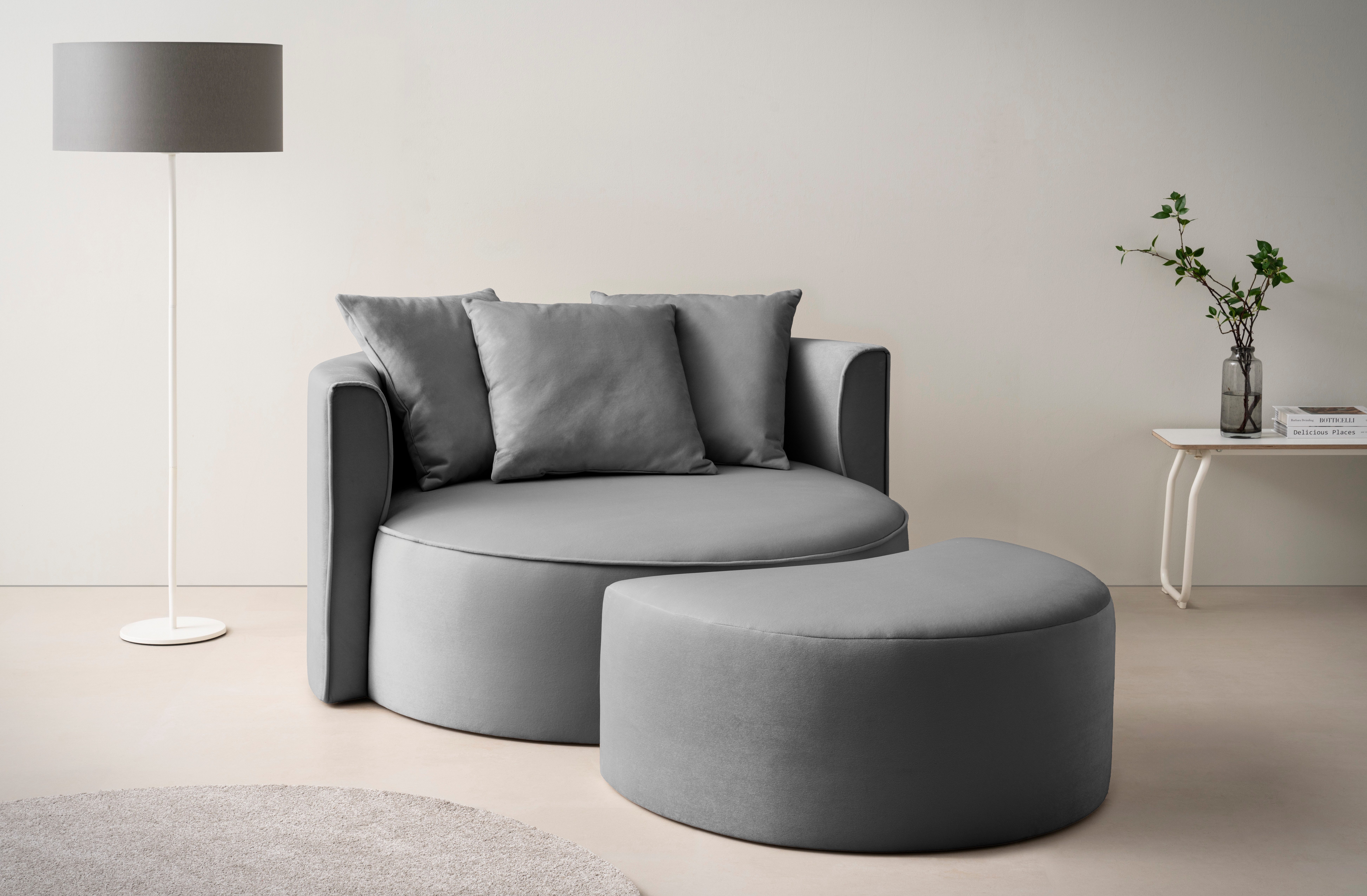 LeGer Home by Lena Gercke XXL-fauteuil Isalie, ronde stoel met voetensteun, leesstoel, loveseat, grote stoel (set) fauteuils grijs