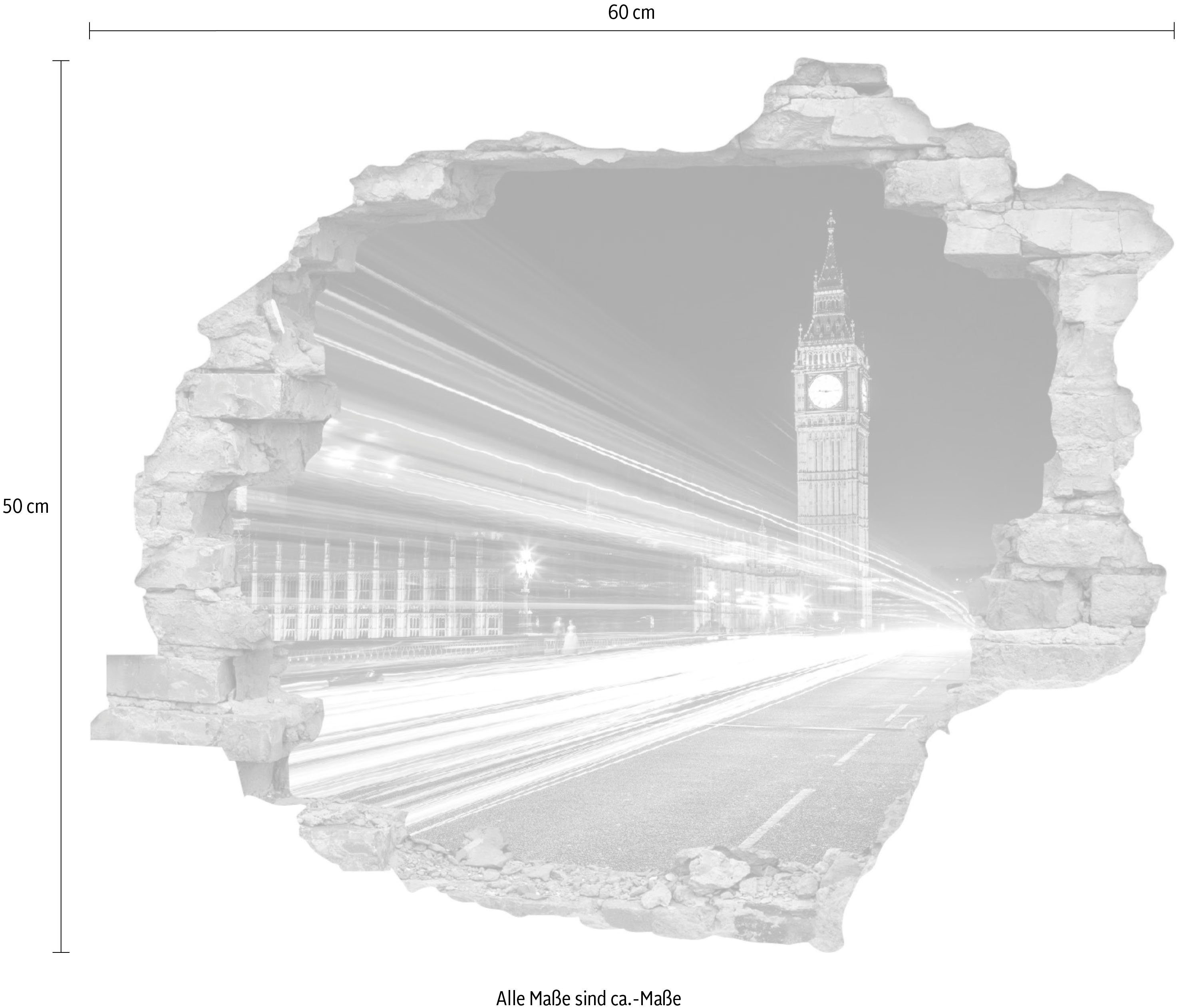 queence Wandfolie Big Ben Muursticker, muurdecoratie, zelfklevend, 3D, muurdurchbraak (1 stuk)