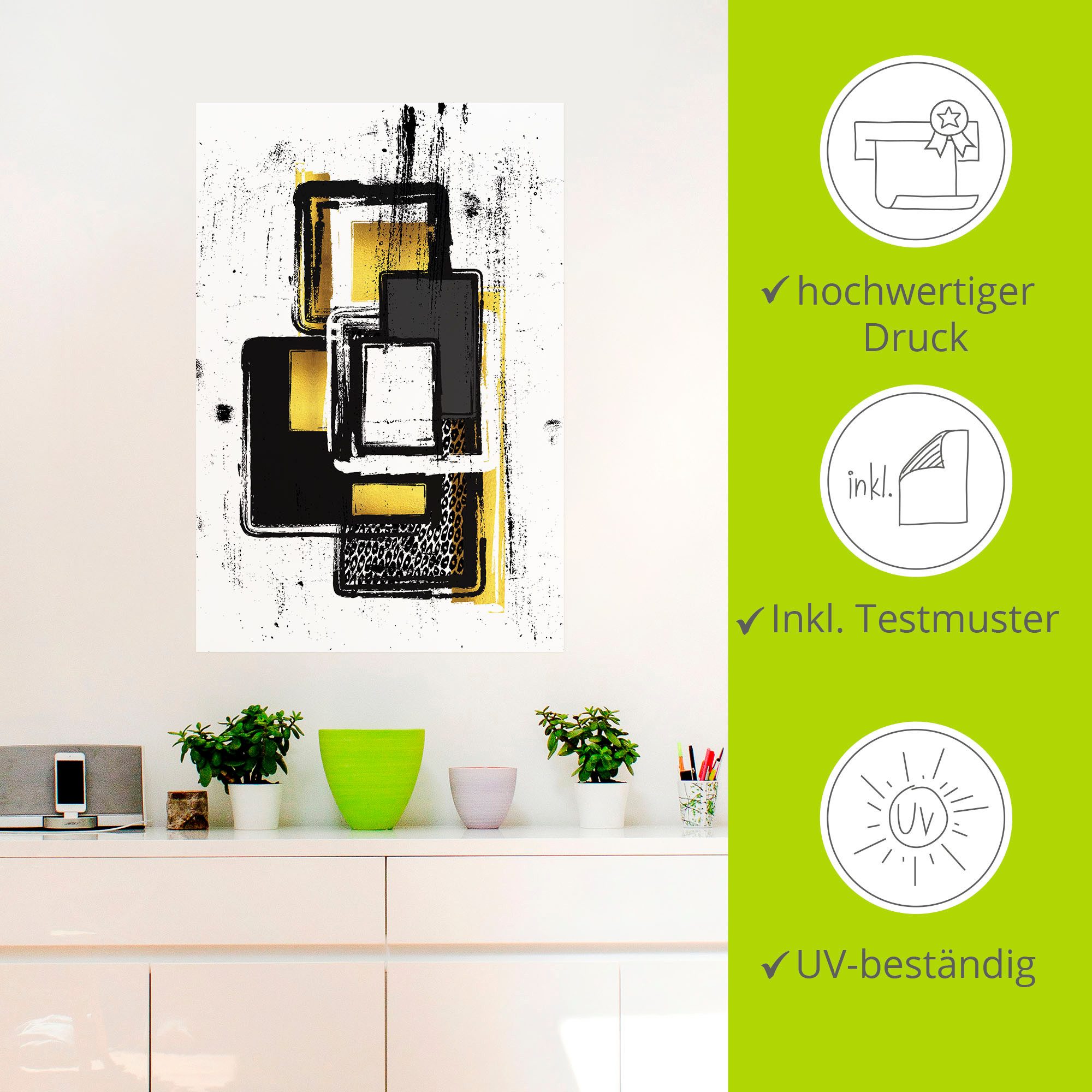 Artland Artprint Abstracte schilderkunst Nr. 3 goudkleur als artprint op linnen, poster, muursticker in verschillende maten