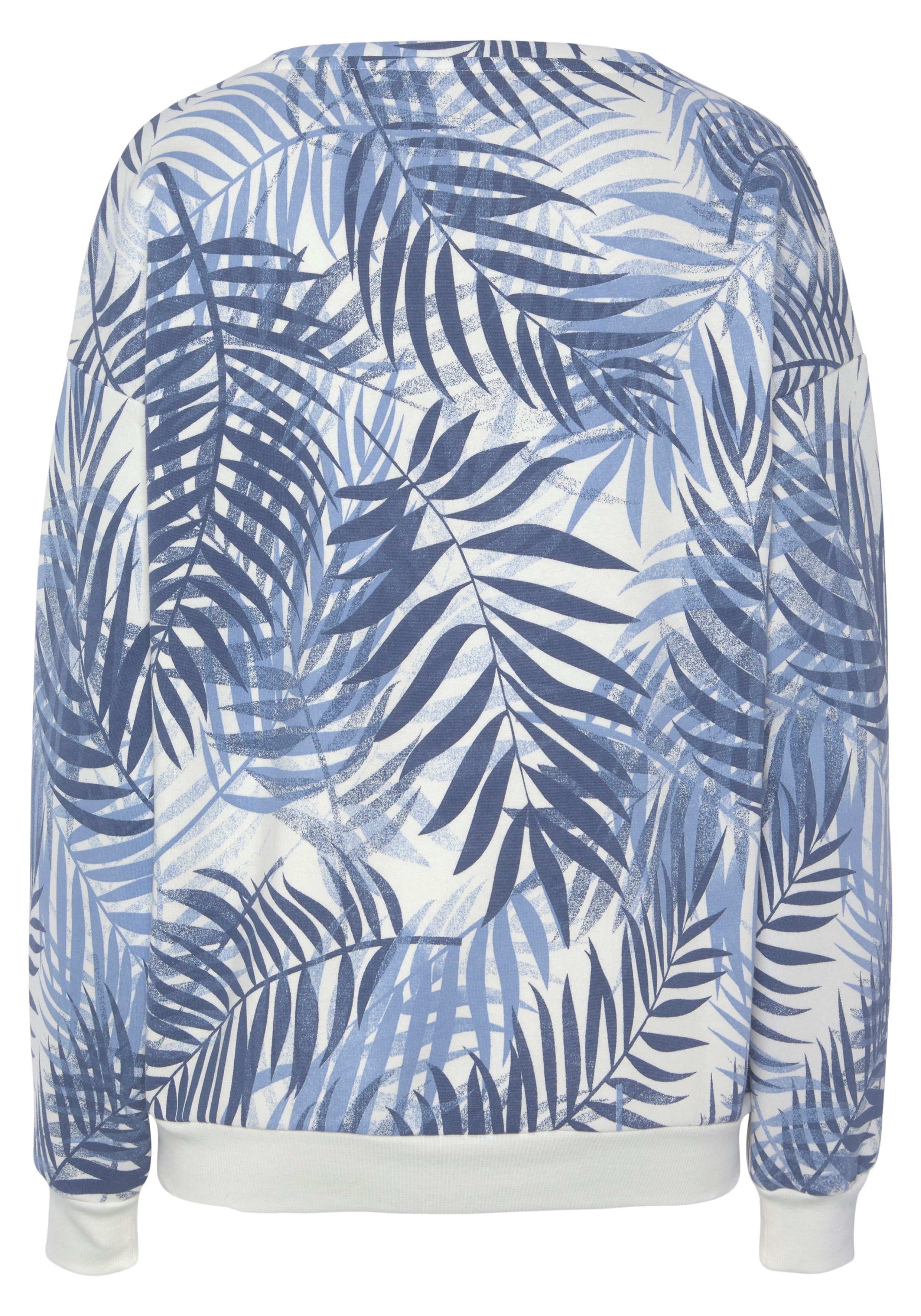 Lascana Sweater Loungeshirt Loungetop met allover-bladerenprint loungewear (1-delig)