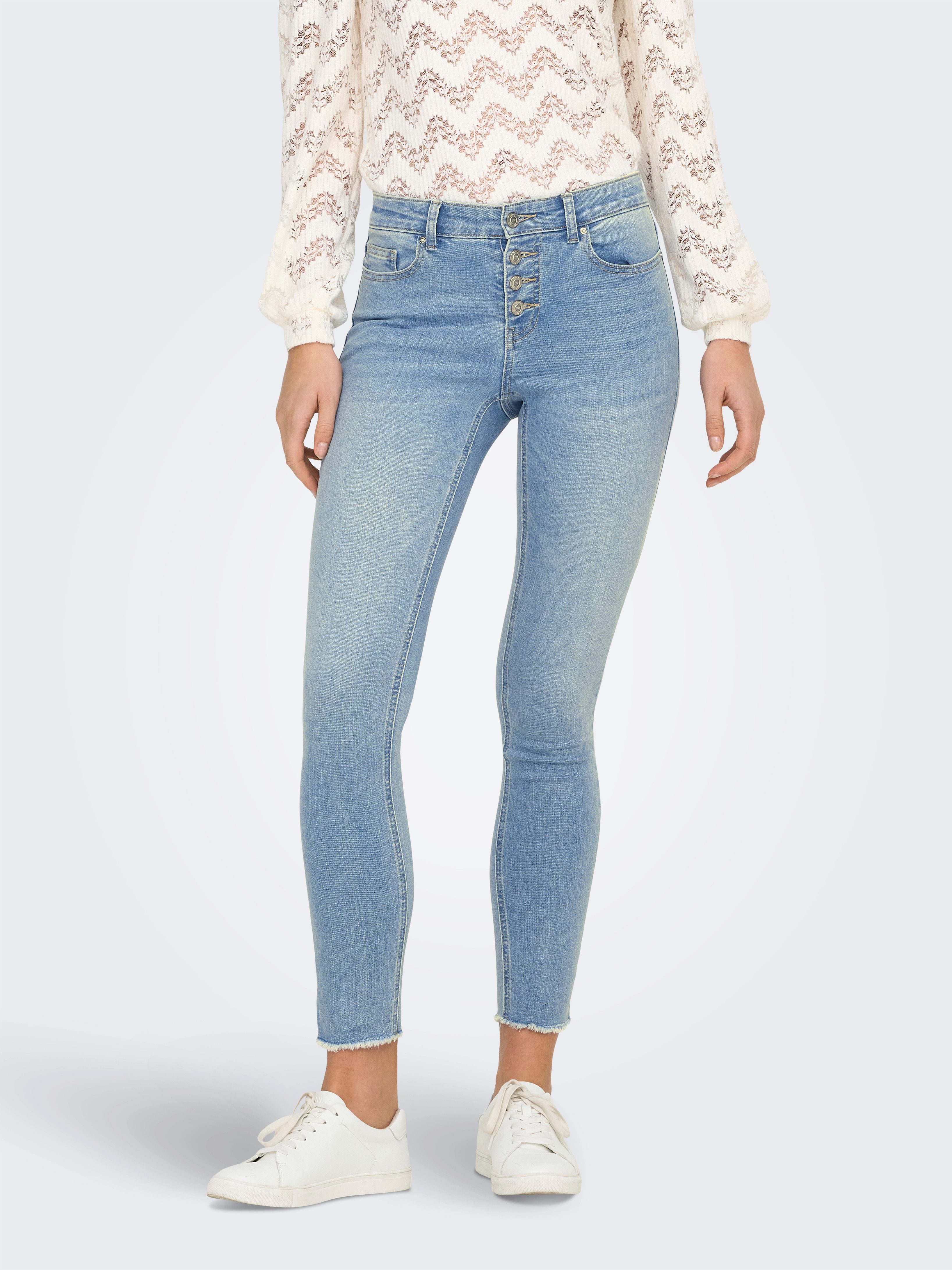 Only Skinny fit jeans ONLMIA MID WAIST BUTTON SK RW ANK BOX dames skinny jeans maat XS (34) blauw