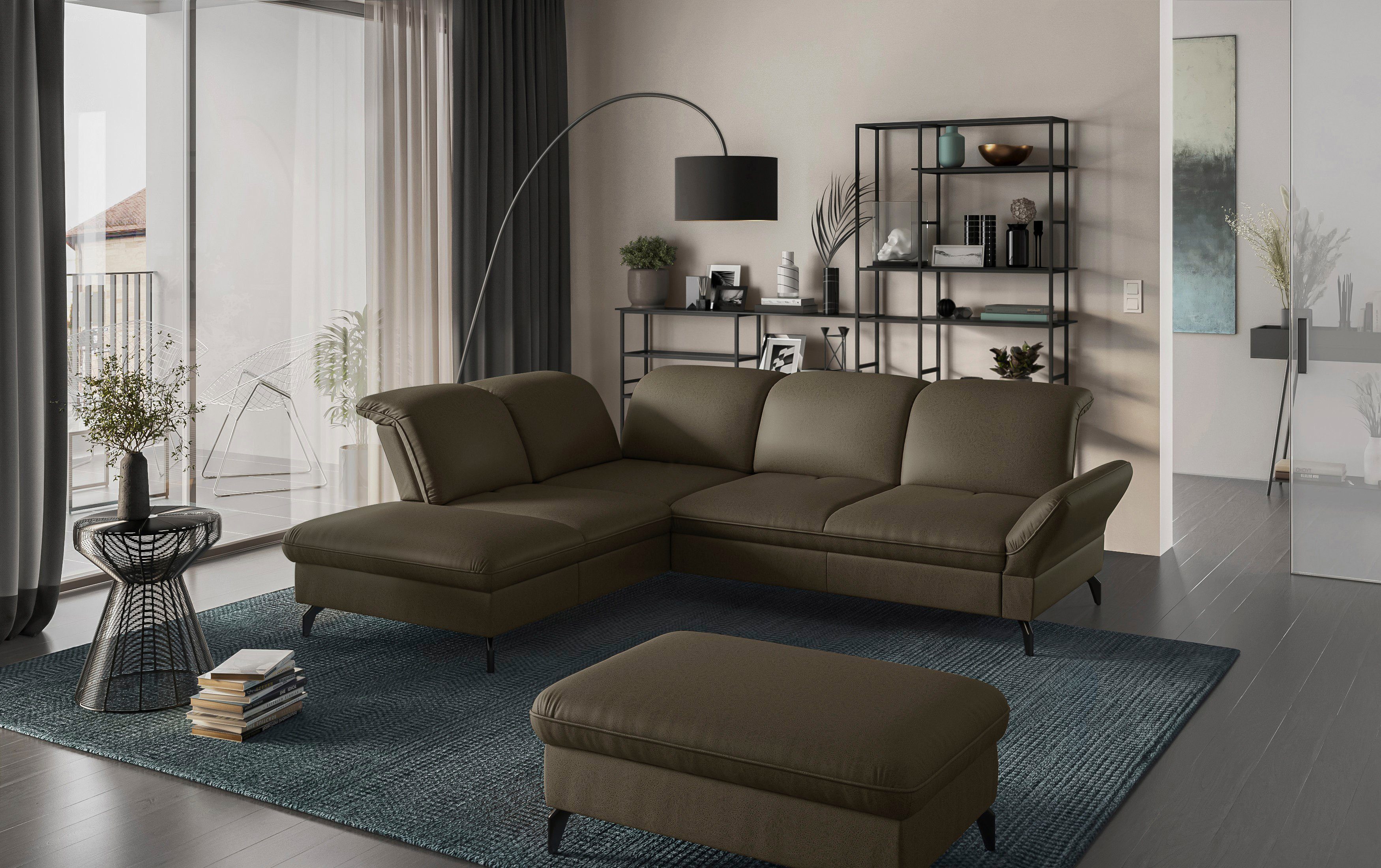 sit&more Hoekbank Leandro L-vorm Naar keuze met bed, hoofdbord en armleuningfunctie, en bergruimte