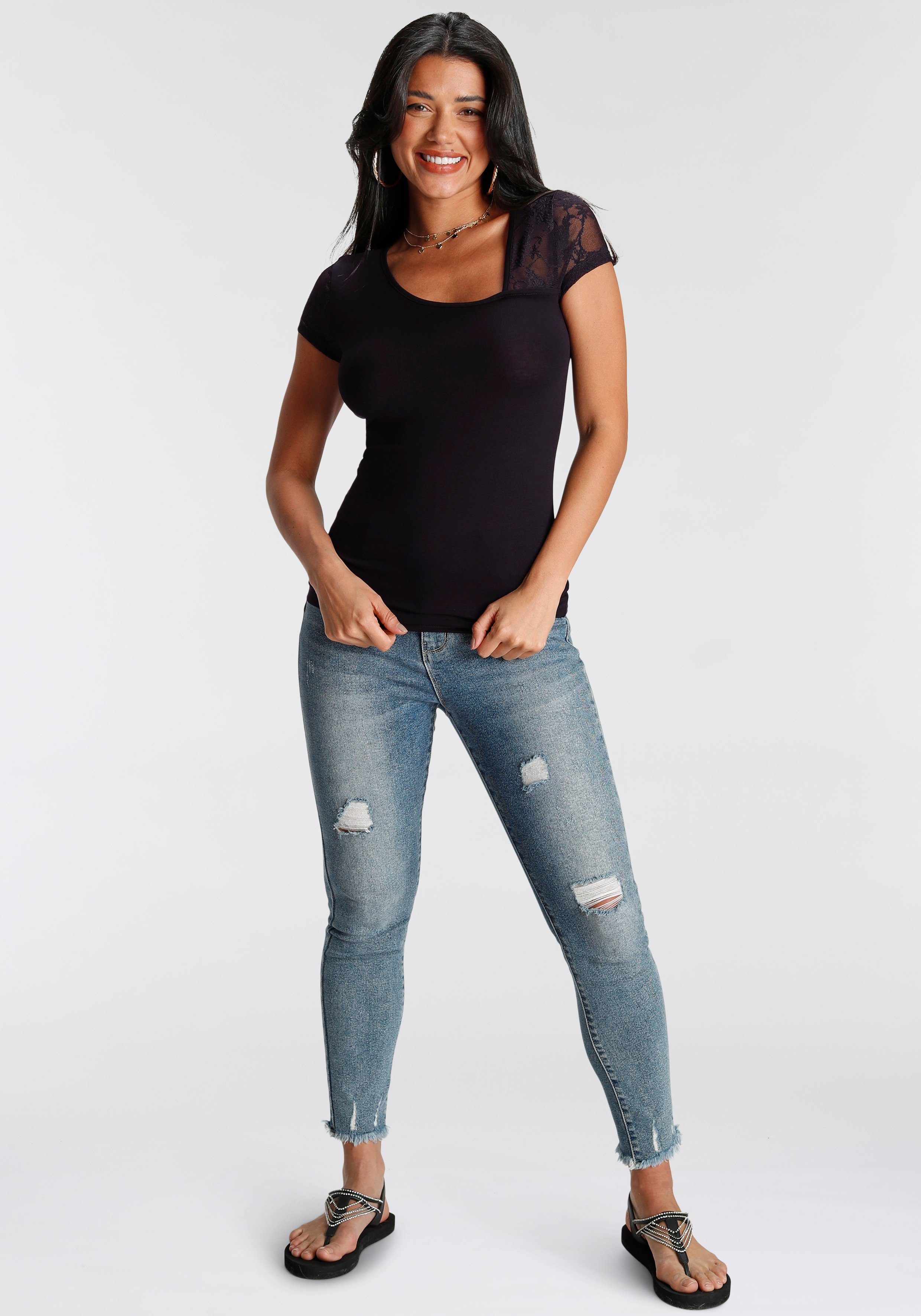 Melrose T-shirt Korte mouwen, feminin gesneden, asymmetrische hals