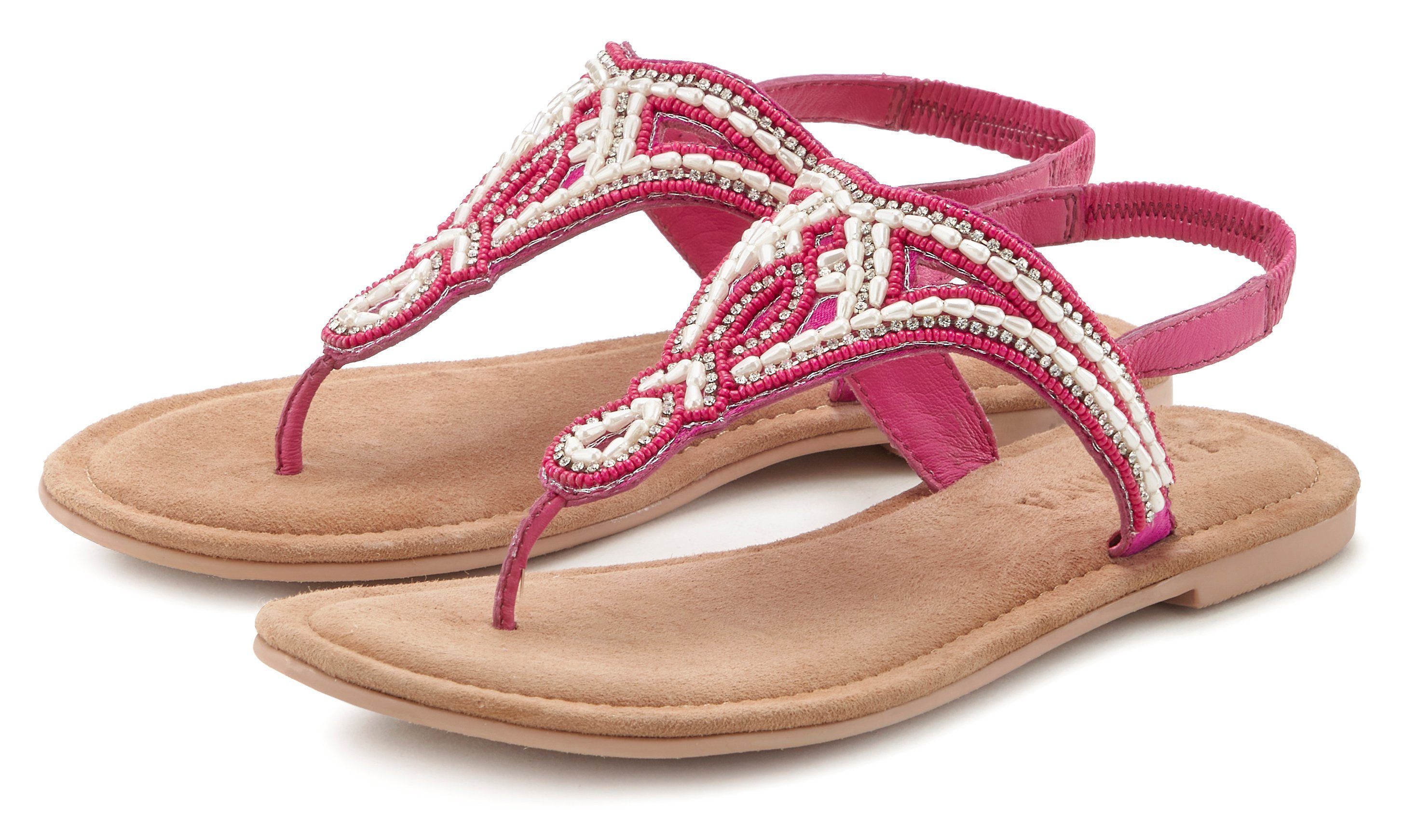 Lascana Teenslippers Sandaal, pantoletten bezet met parels en steentjes dames teenslippers maat 39 roze