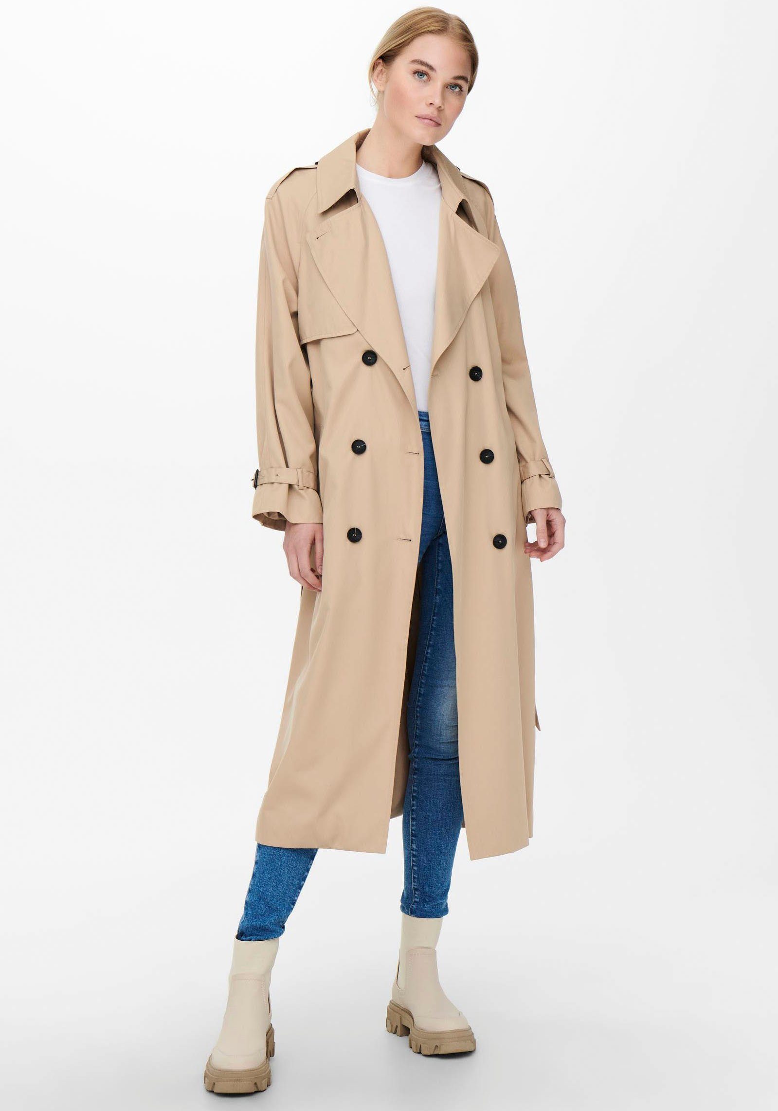 Double Breasted Trench Coat Only , Beige , Dames