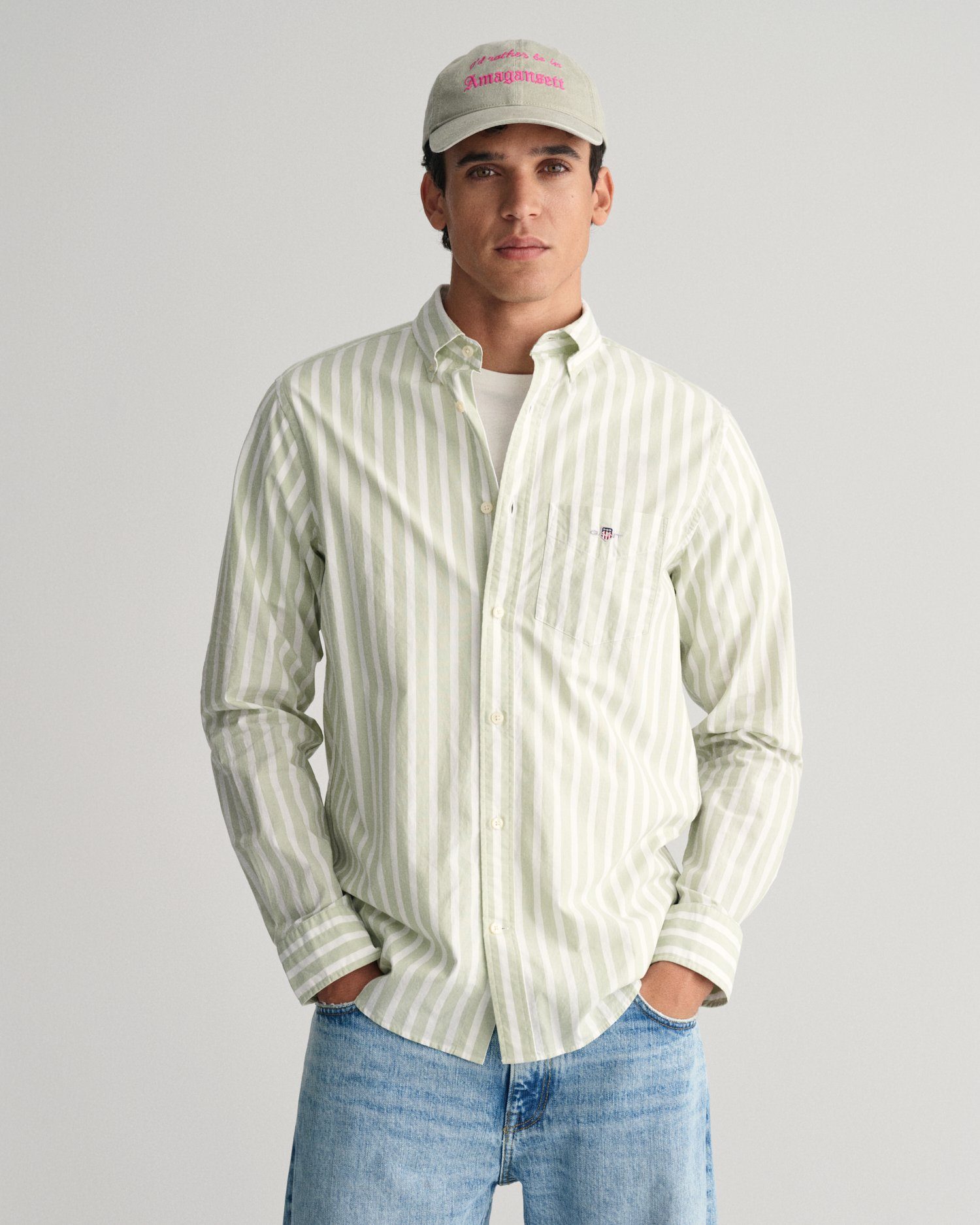 gant overhemd met lange mouwen reg wide poplin stripe shirt groen