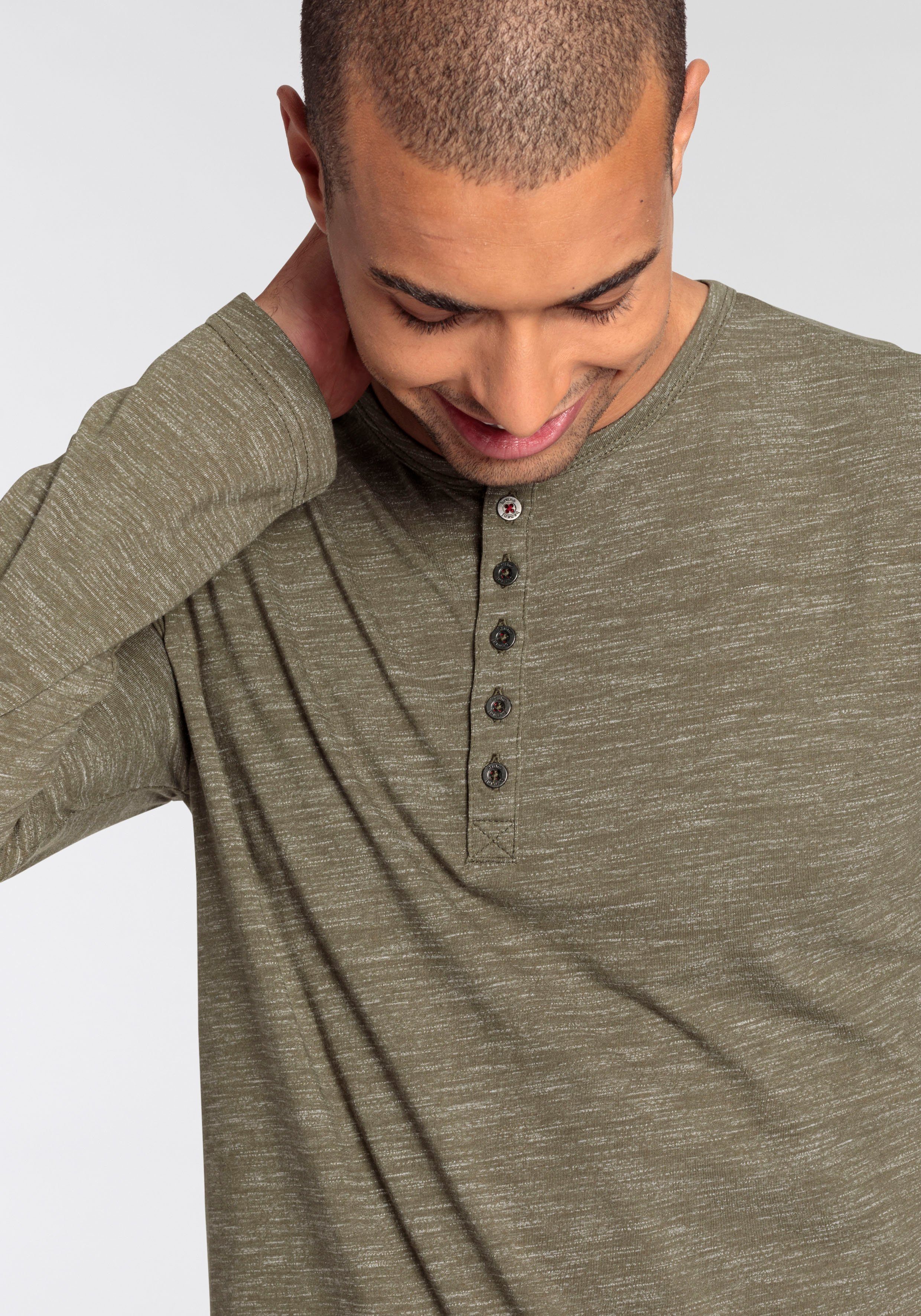 Bruno Banani Shirt met lange mouwen smalle pasvorm, gemêleerde look en print