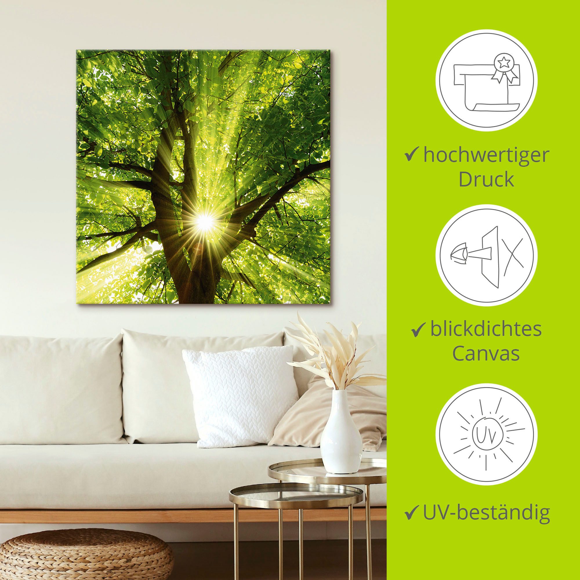 Artland Artprint Zon straalt explosief door de boom als artprint op linnen, poster, muursticker in verschillende maten