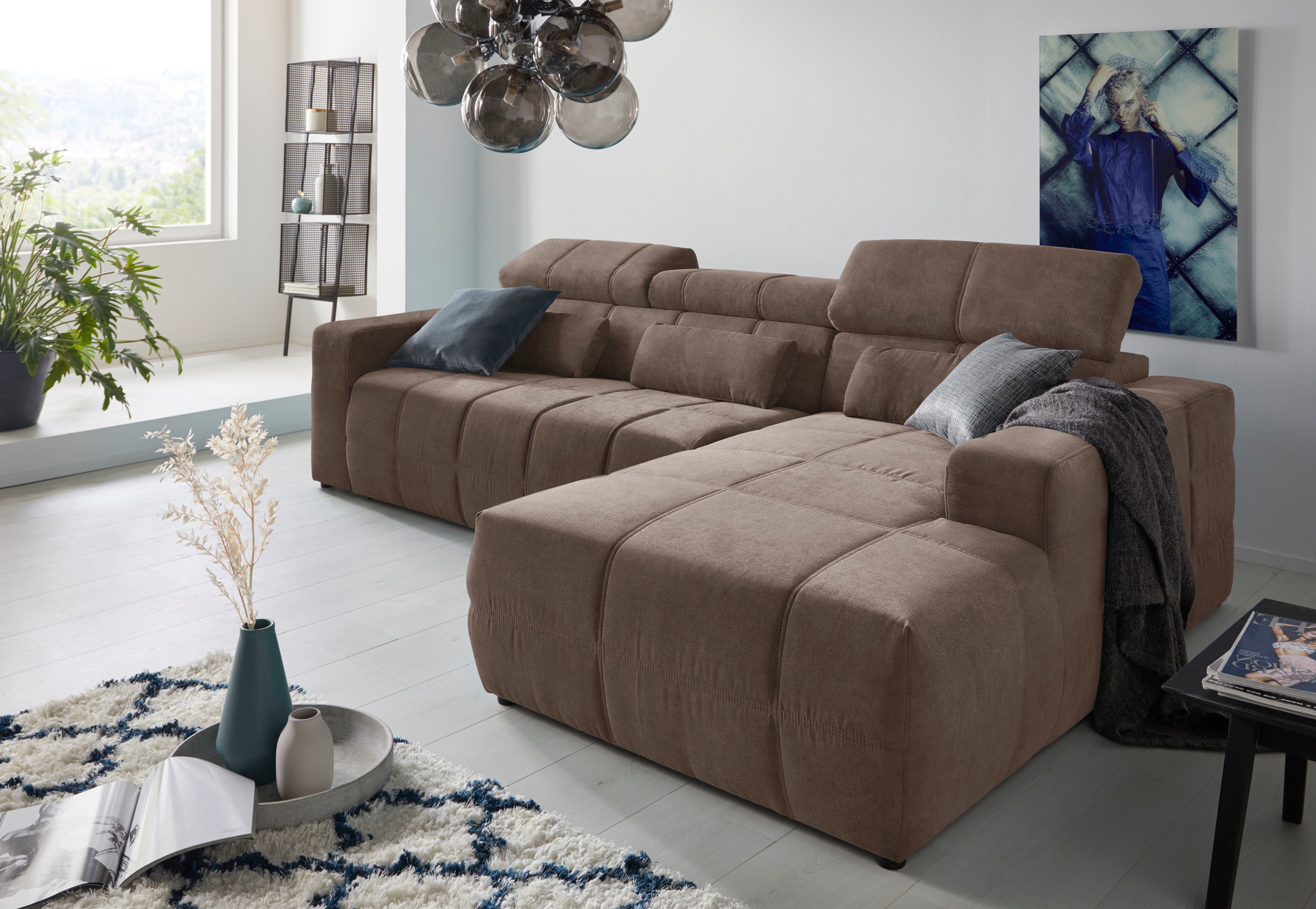 DOMO collection Hoekbank Brandon grote uitvoering B/D/H: 289/177/80 cm, ook in leer en cord met hoofdsteunverstelling, optionele zitdiepteverstelling, l-vormig