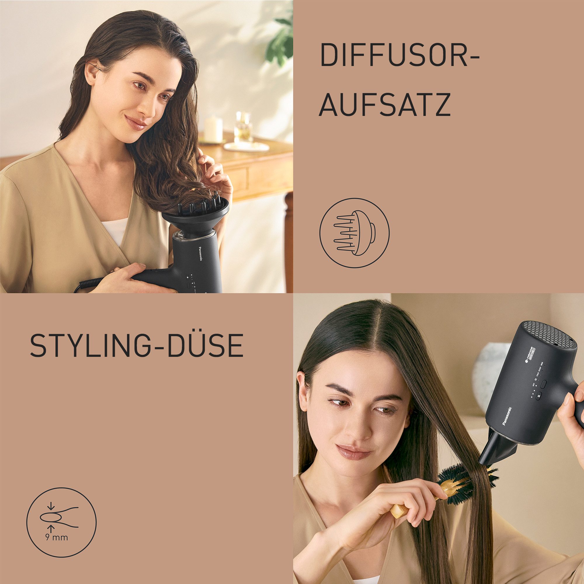 Panasonic Haardroger EH-NA0J-N825 nanoe moisture+ en mineraal haardroger, veelzijdige modi, compact