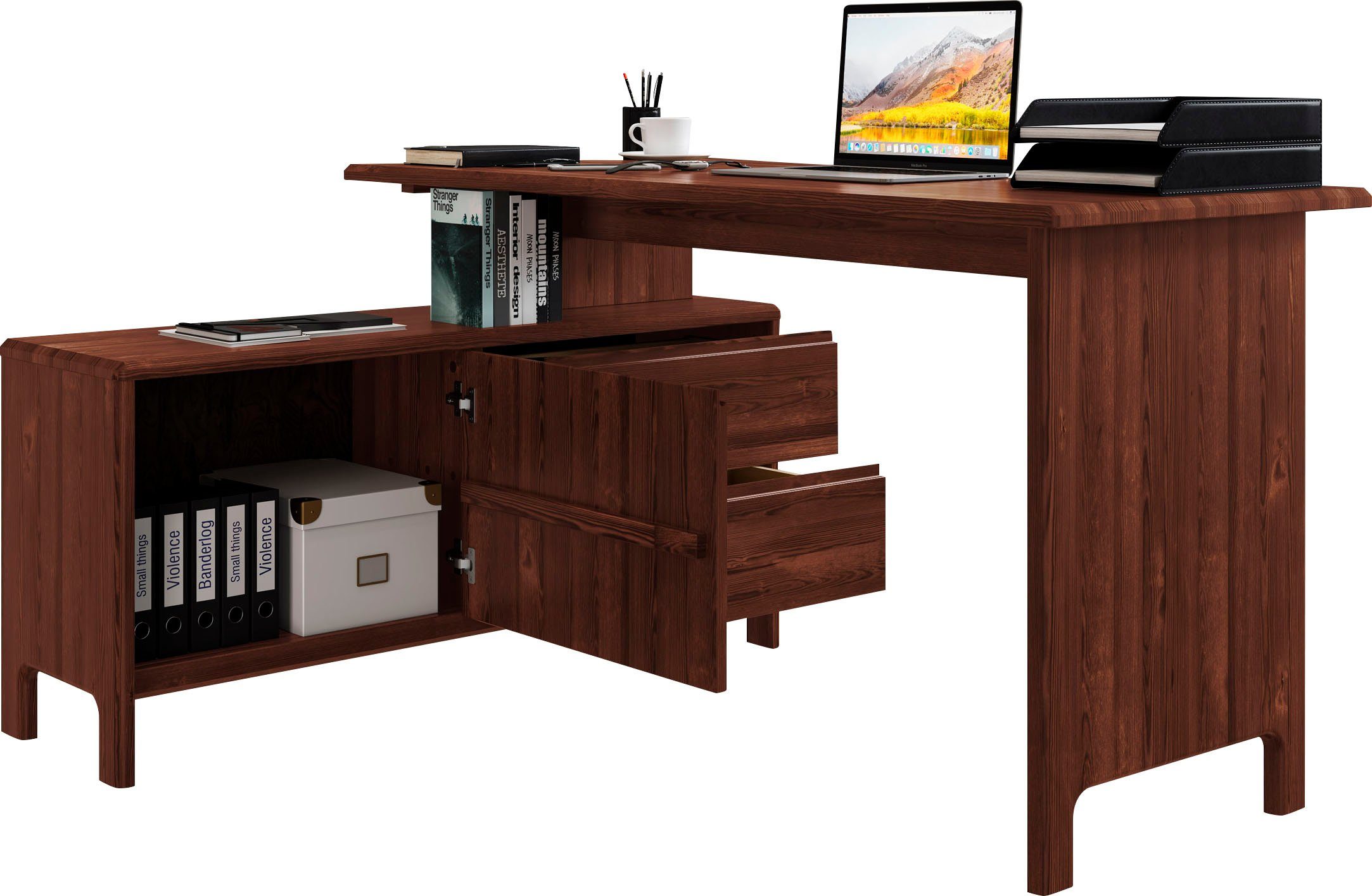 Home affaire Bureau Luven, van massief hout in 2 breedtes, variabel gebruik als bureau of hoekbureau